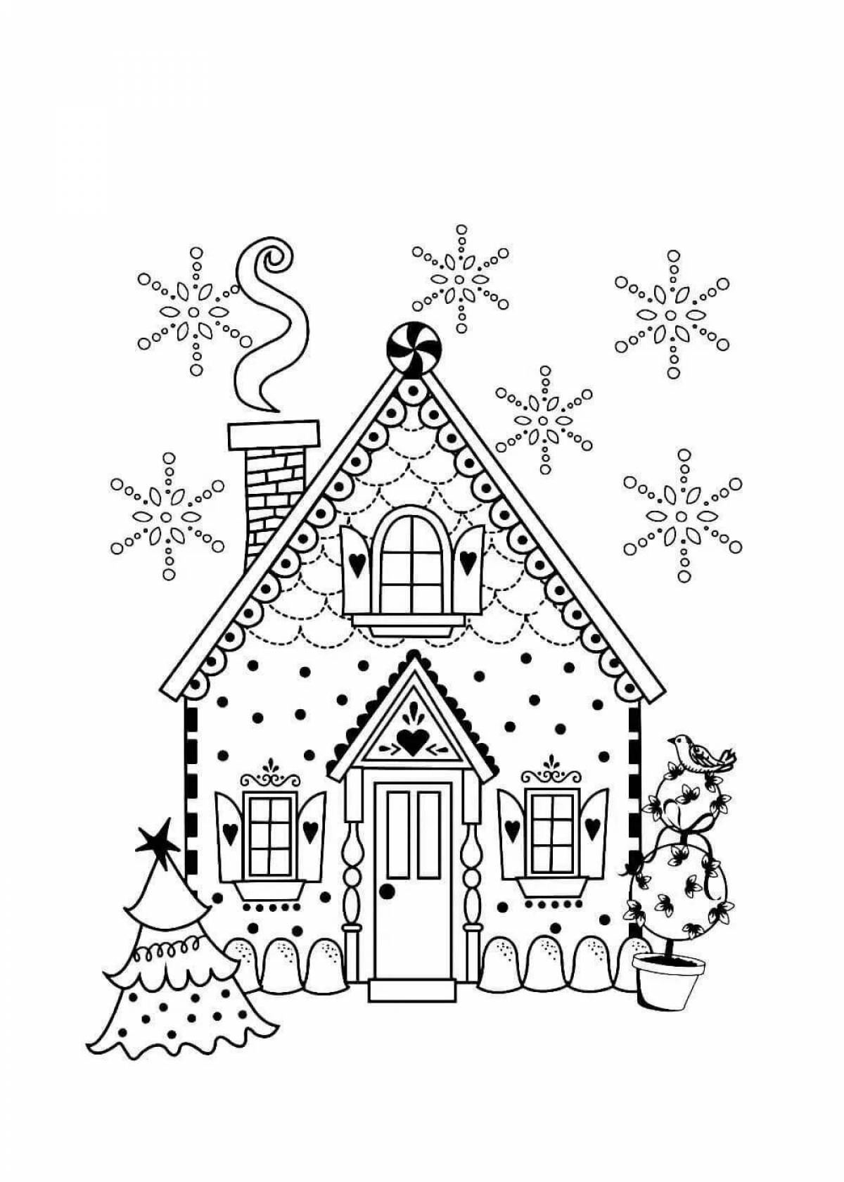 Раскраска волшебный новогодний домик