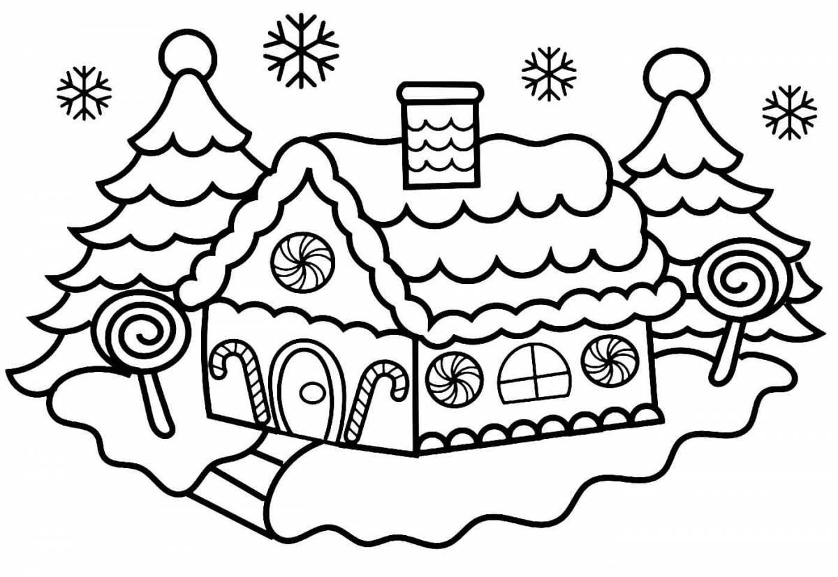 Coloring book of a charming New Year's house