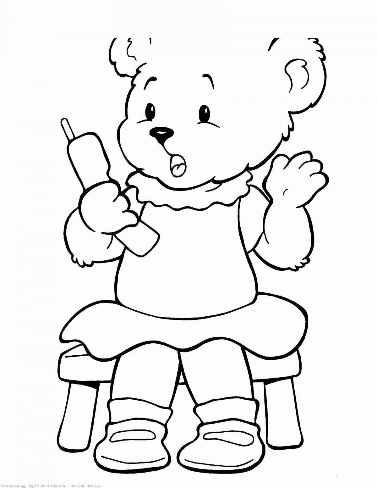 Coloring book bright teddy bear in children's pants