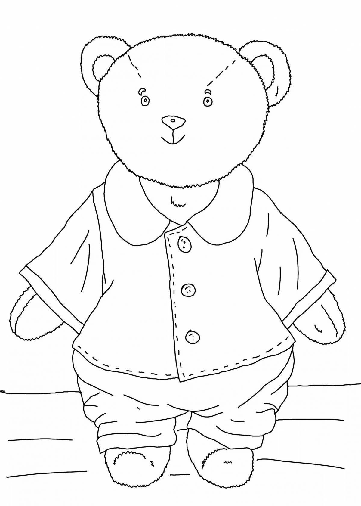 Милый медовый мишка в детских штанишках раскраска