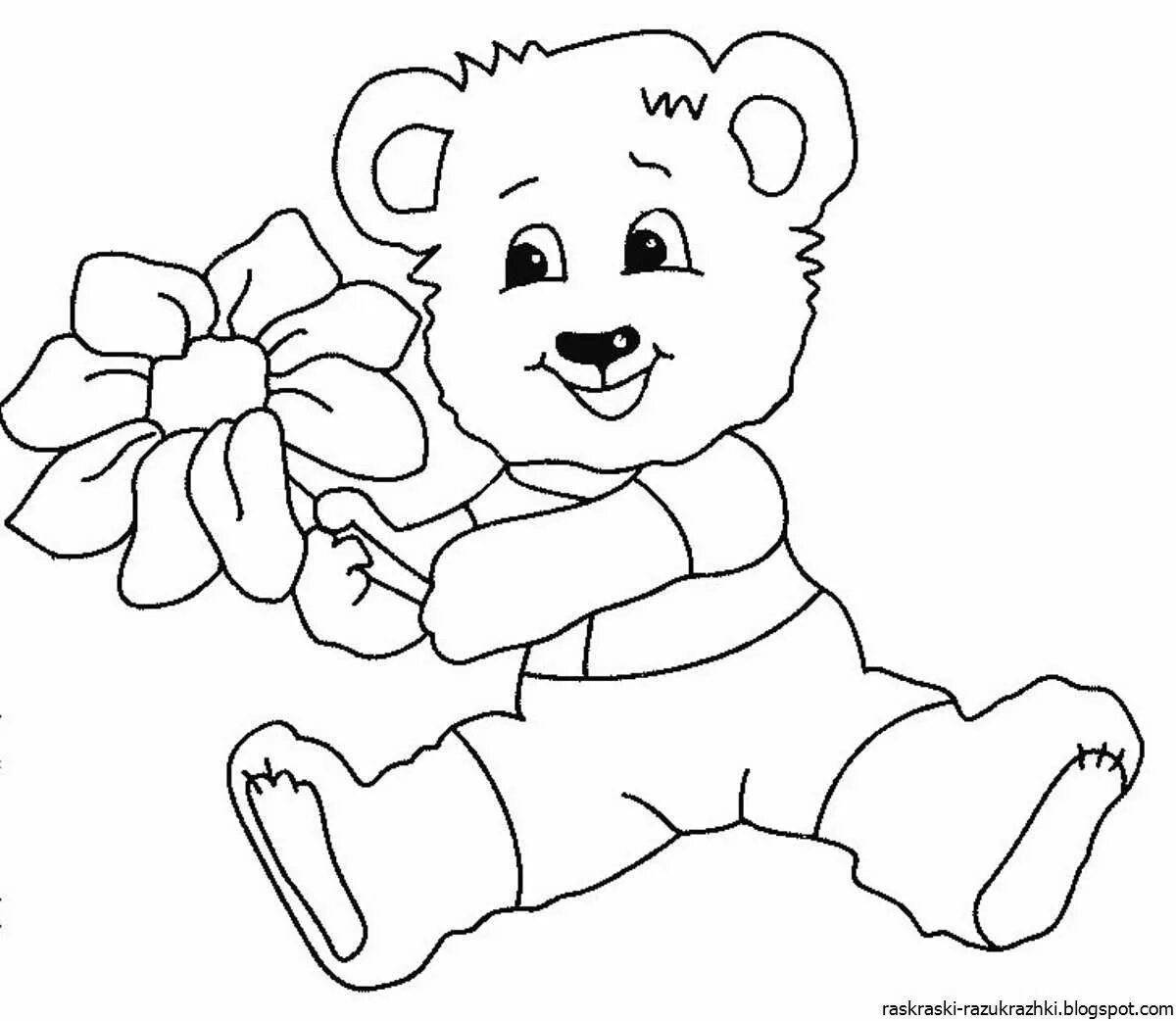 Cute teddy bear in baby pants coloring book