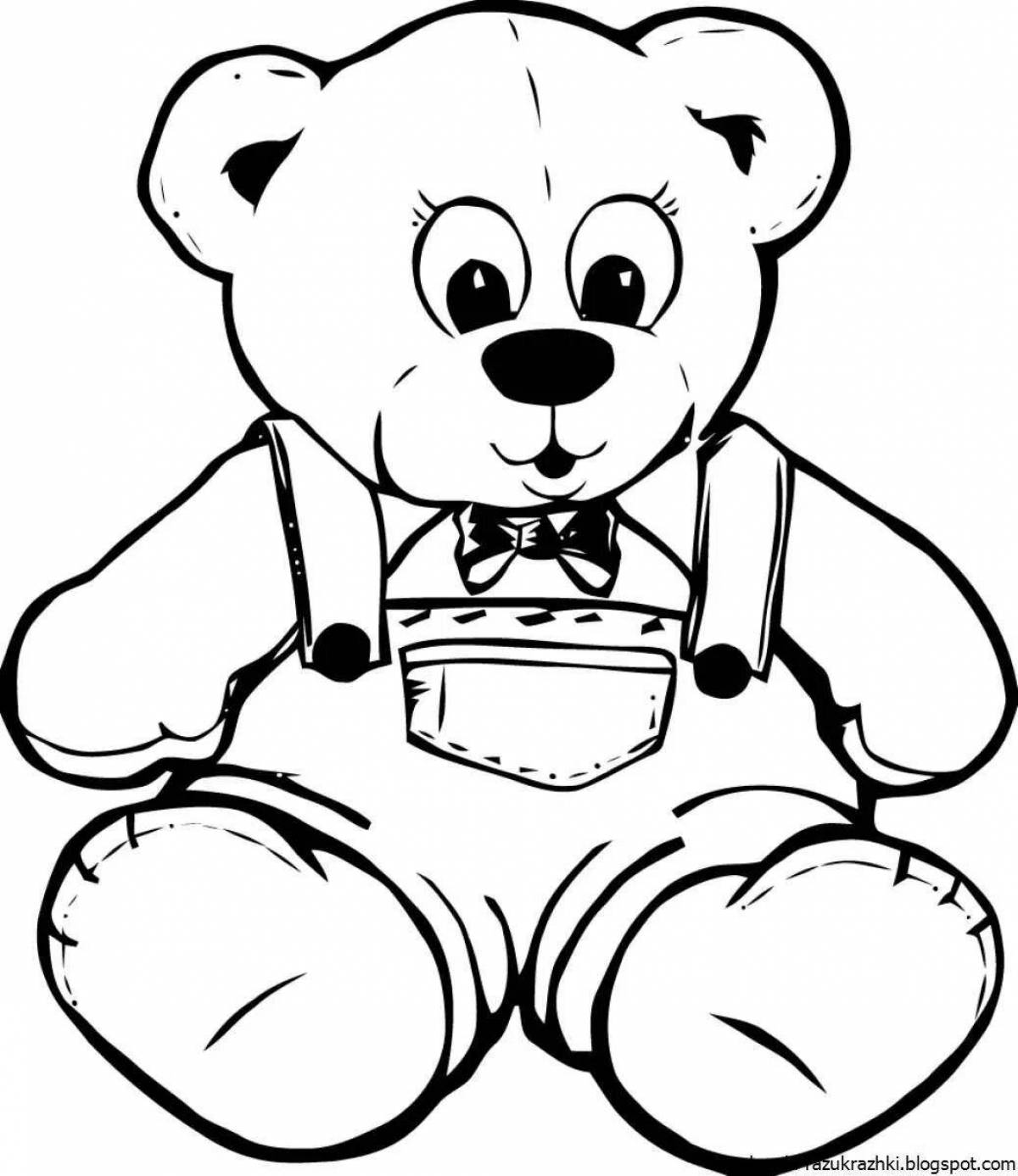 Coloring teddy bear with a bright sun in children's pants