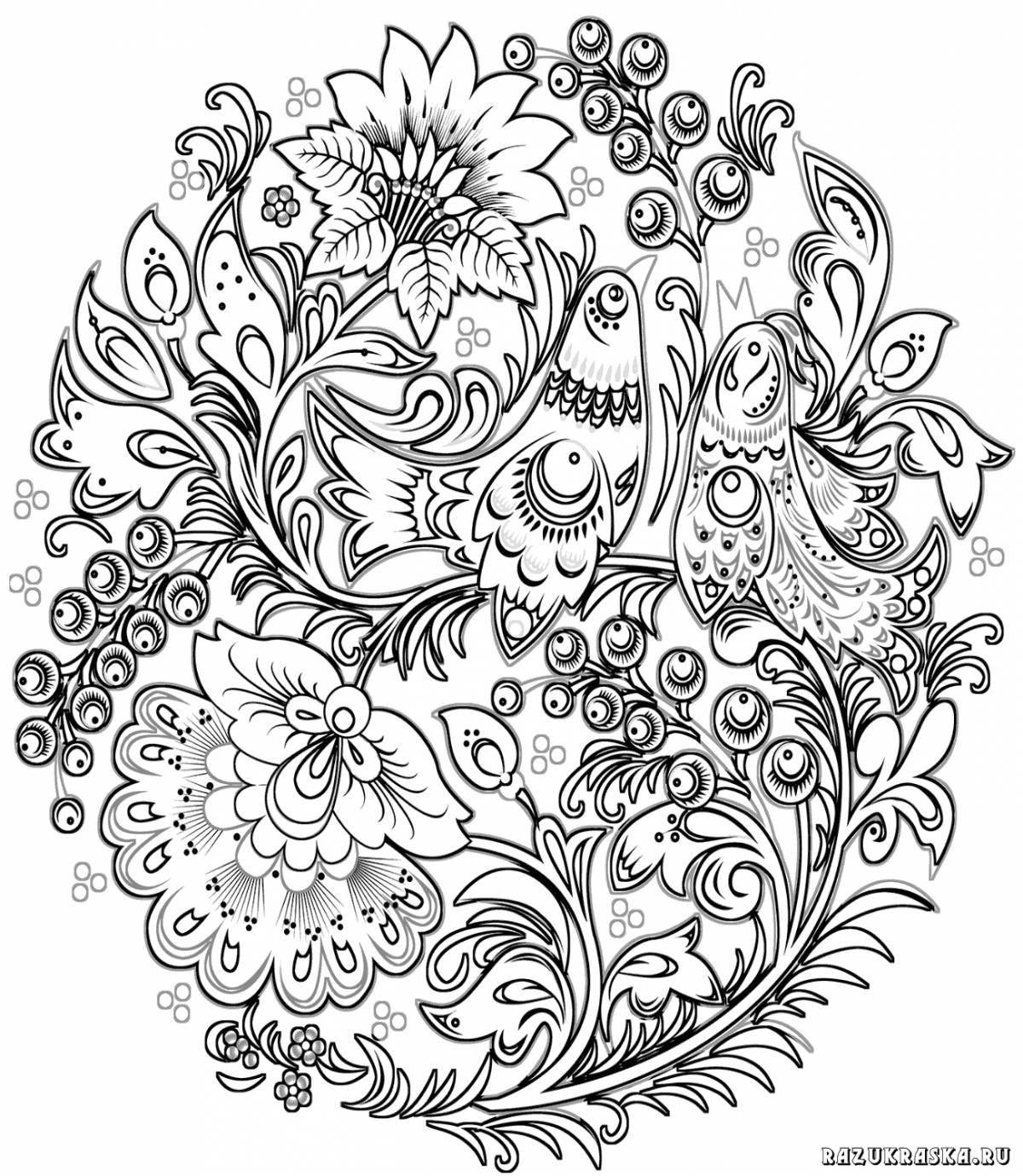 Coloring page gentle Russian pattern