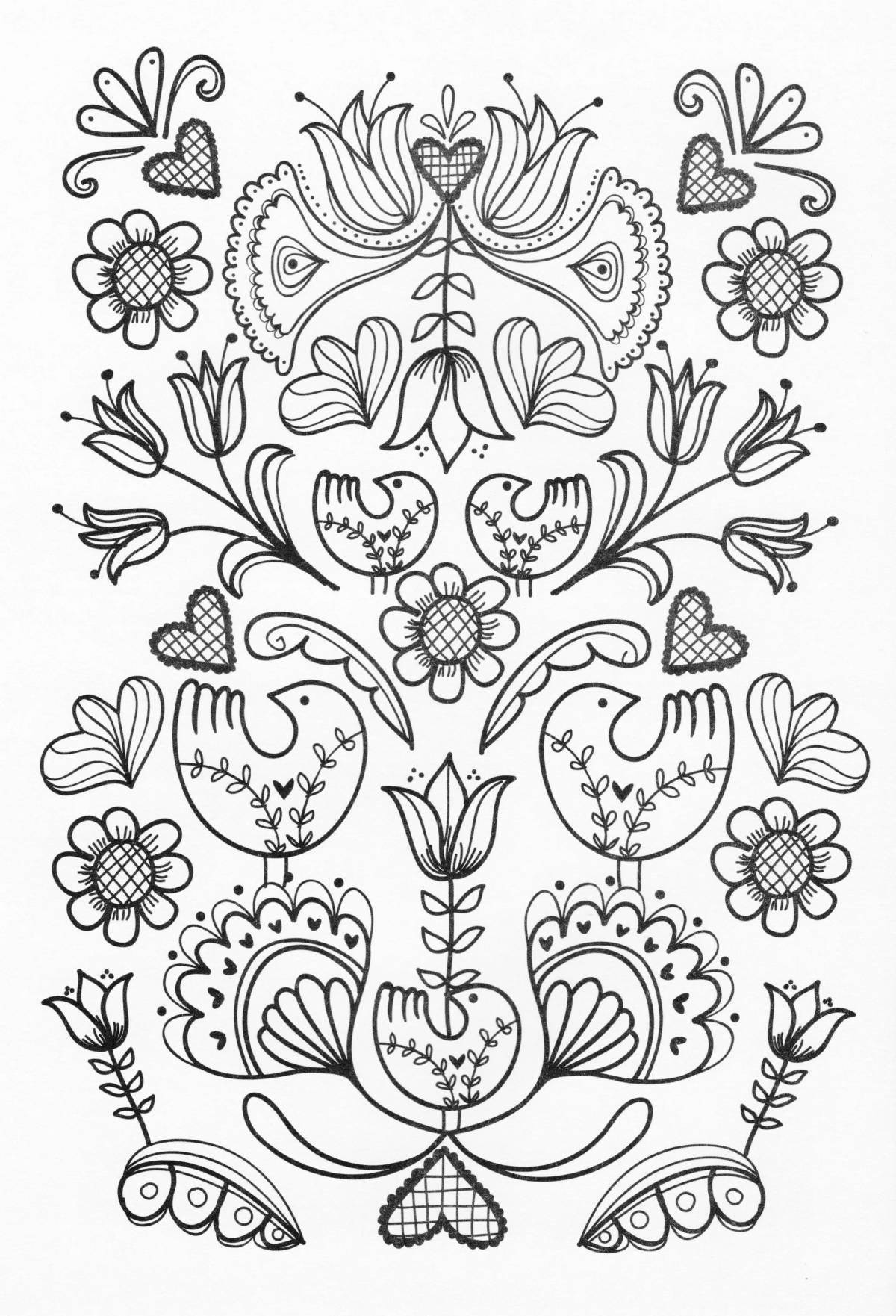Coloring book intricate Russian pattern