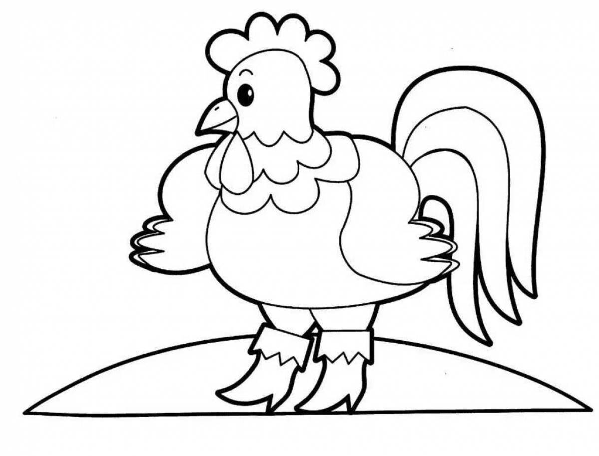 Joyful cockerel coloring pages for kids