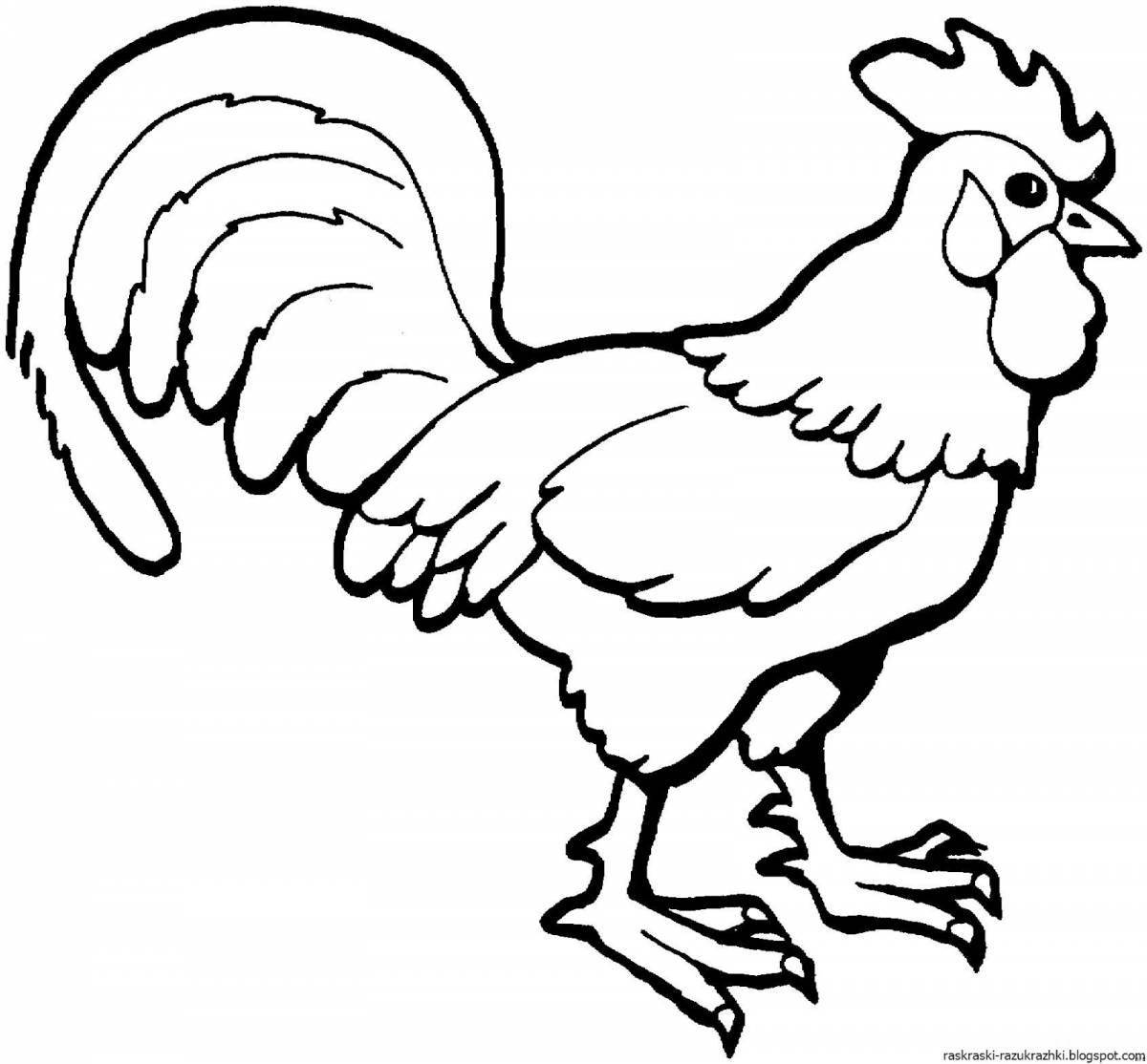 Coloring book happy cockerel for preschoolers