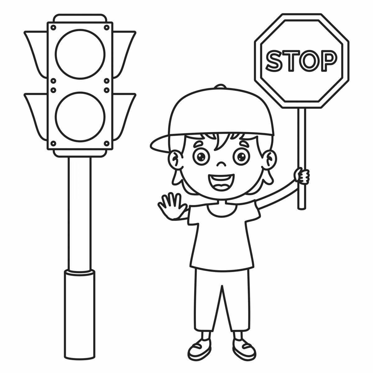 Playful traffic light coloring page for kids