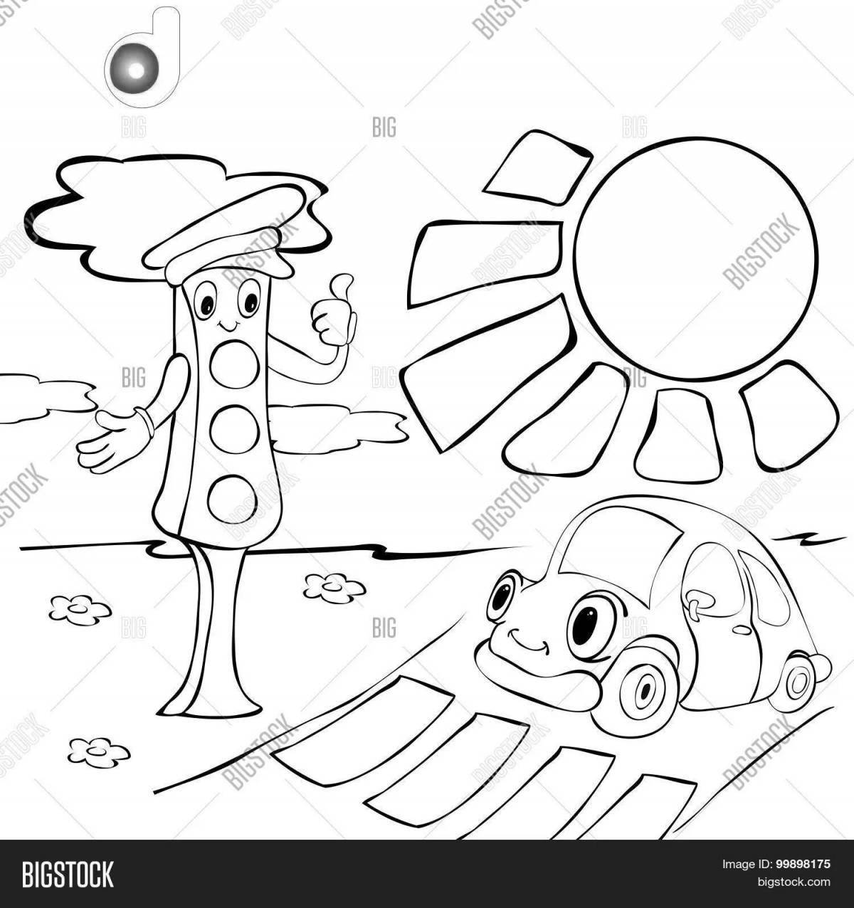 Innovative traffic light coloring page for kids