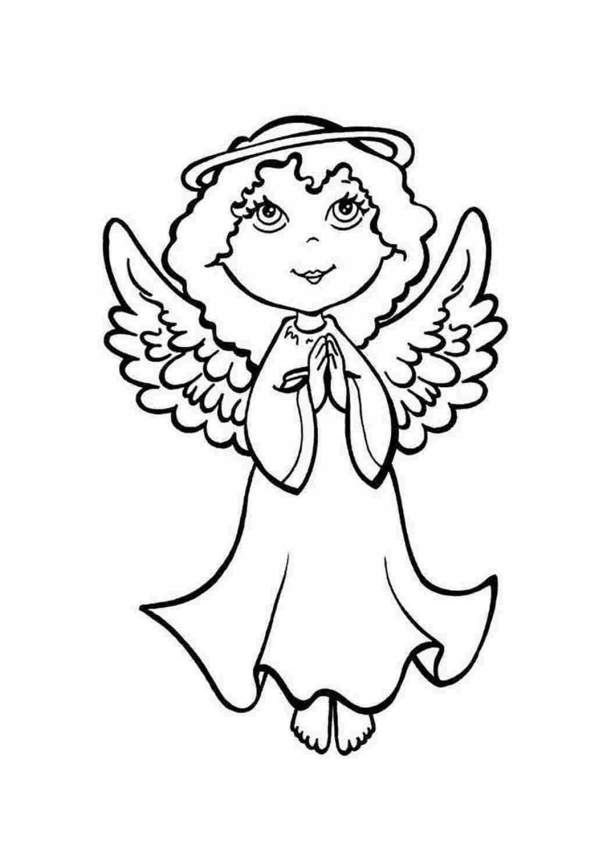 Радостная раскраска ангел с крыльями для детей