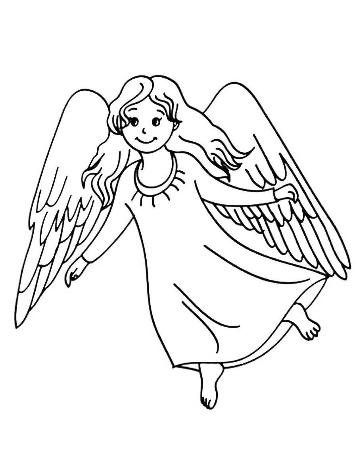 Лучистая раскраска ангел с крыльями для детей