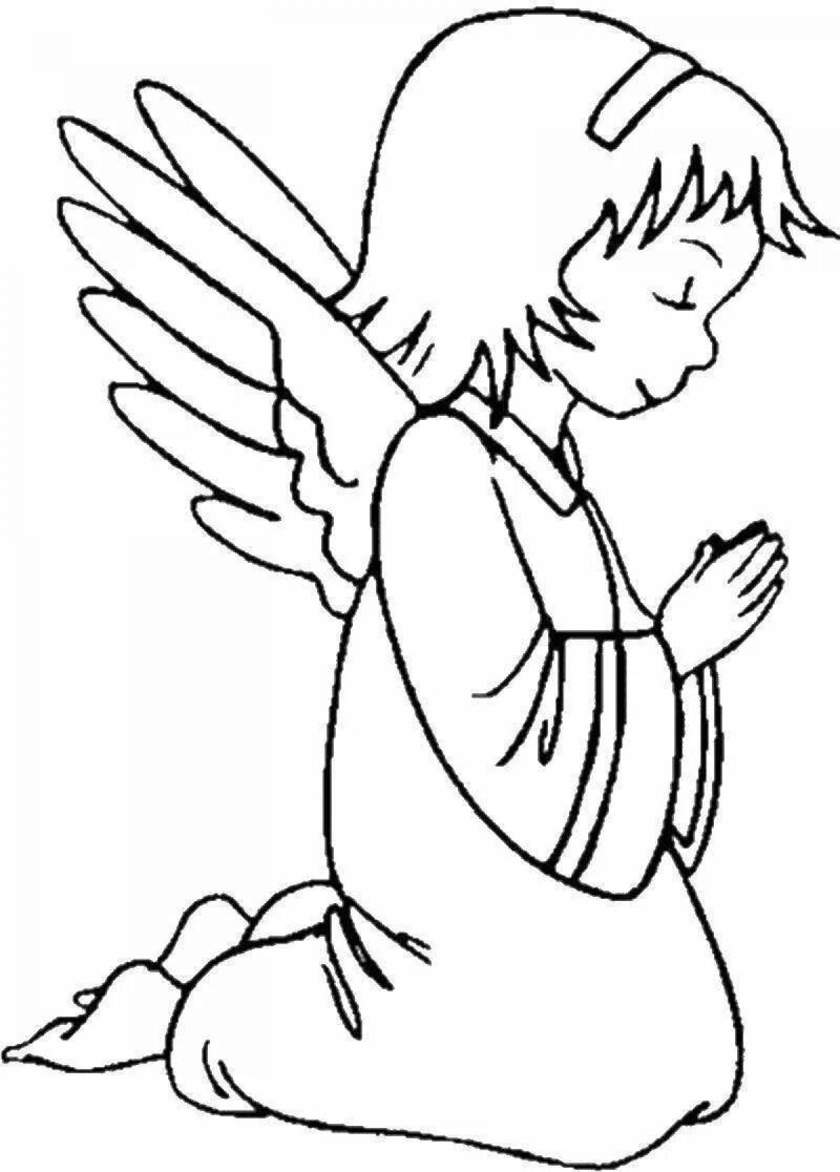 Изящная раскраска ангел с крыльями для детей