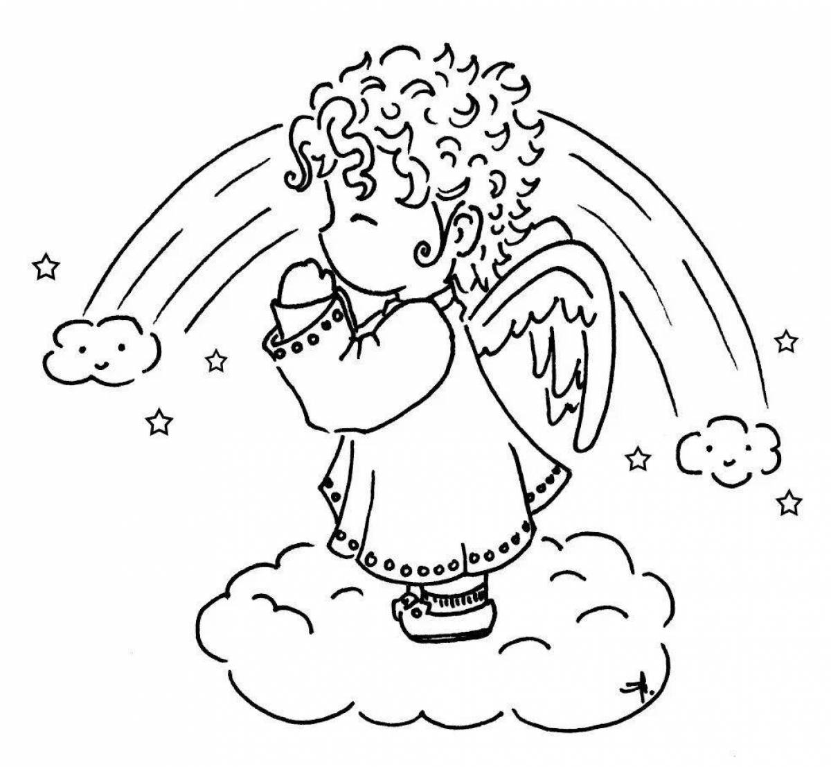 Majestic coloring angel with wings for kids