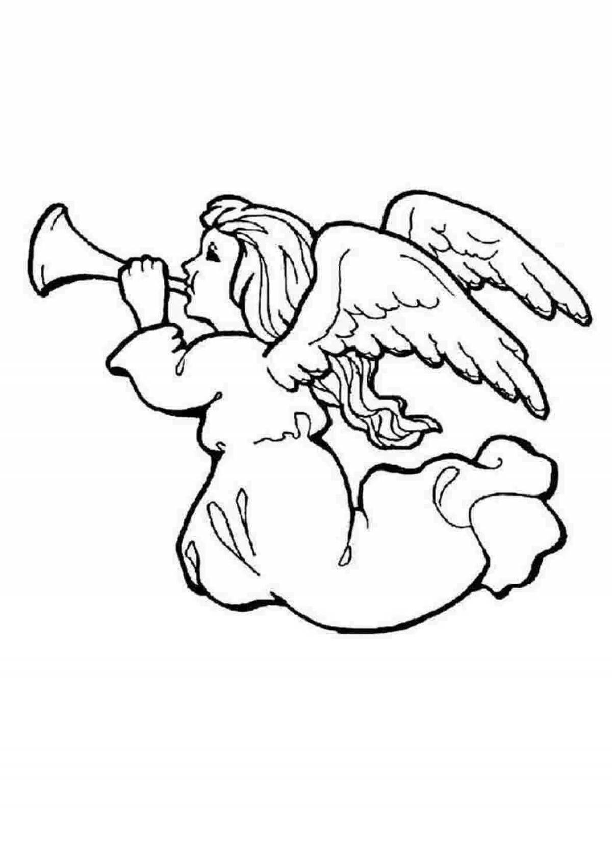 Блестящая раскраска ангел с крыльями для детей