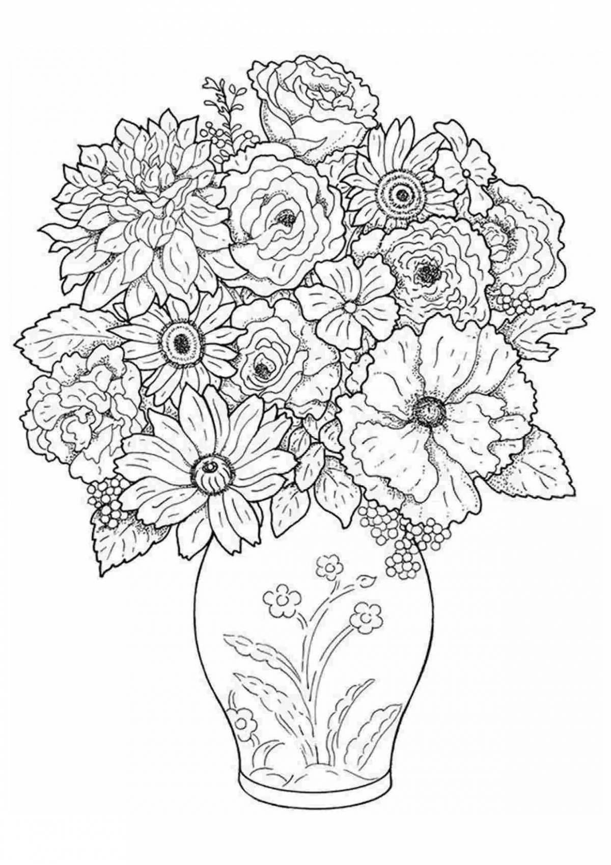 Coloring majestic big flowers in a vase