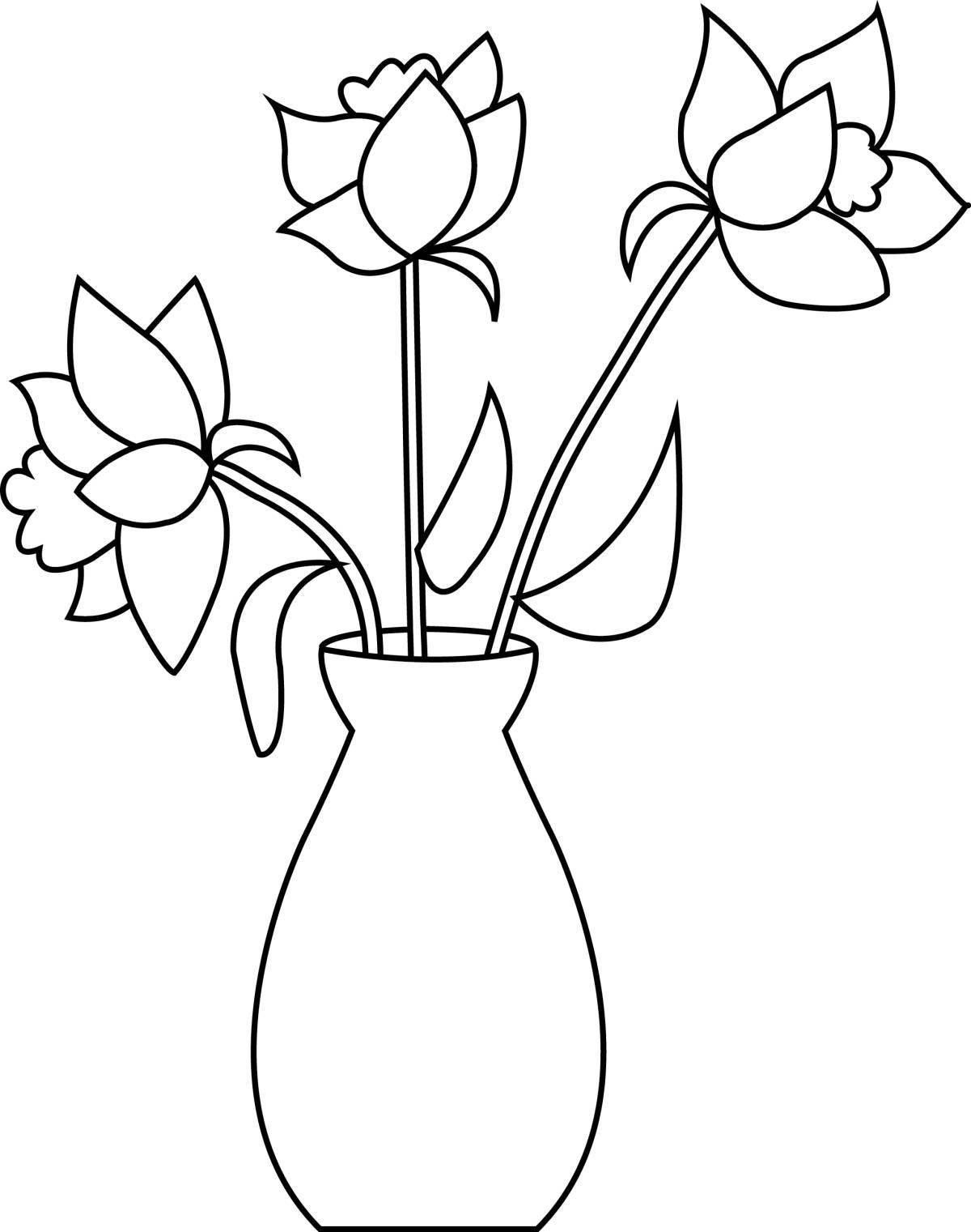 Изысканные большие цветы в вазе раскраска