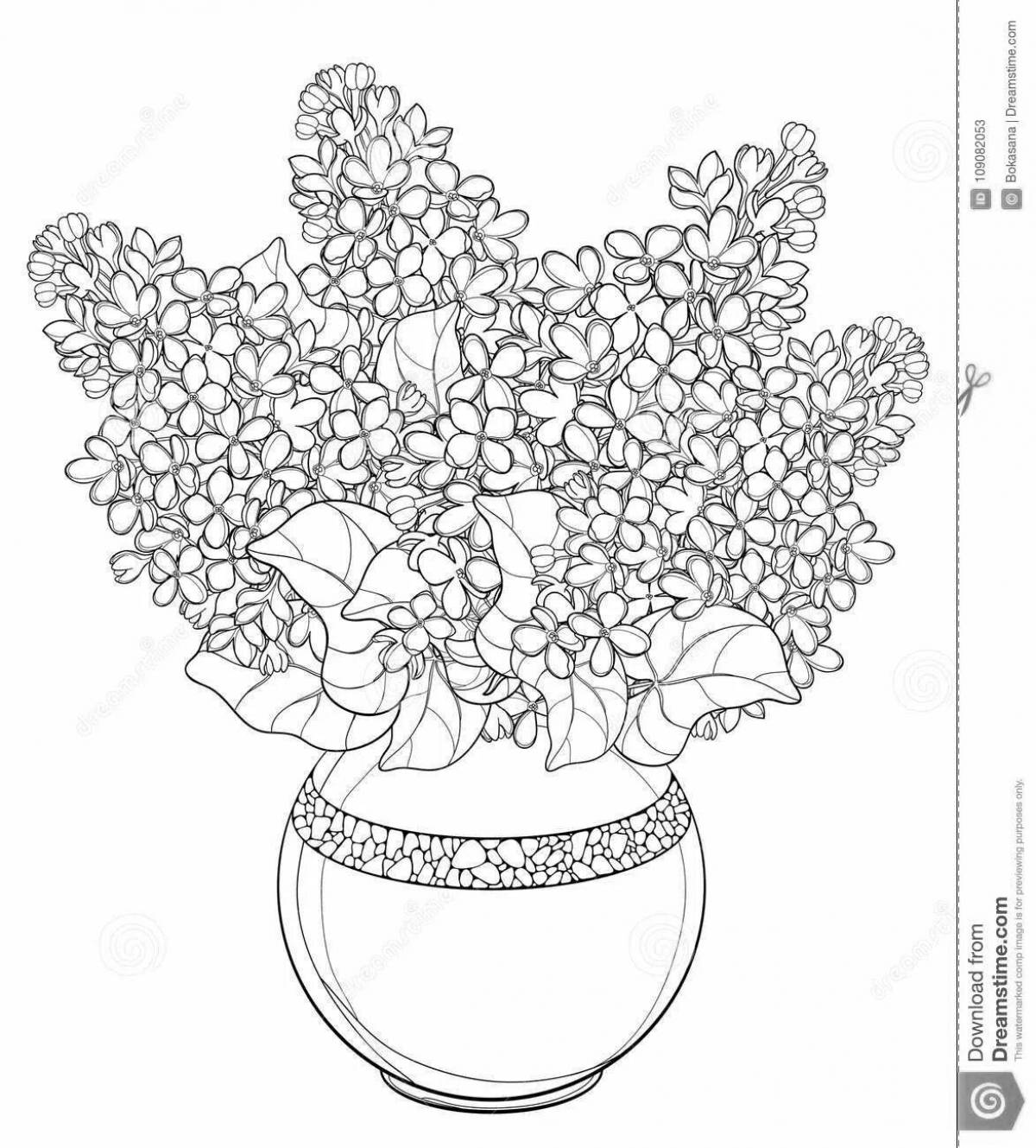 Coloring page adorable big flowers in a vase