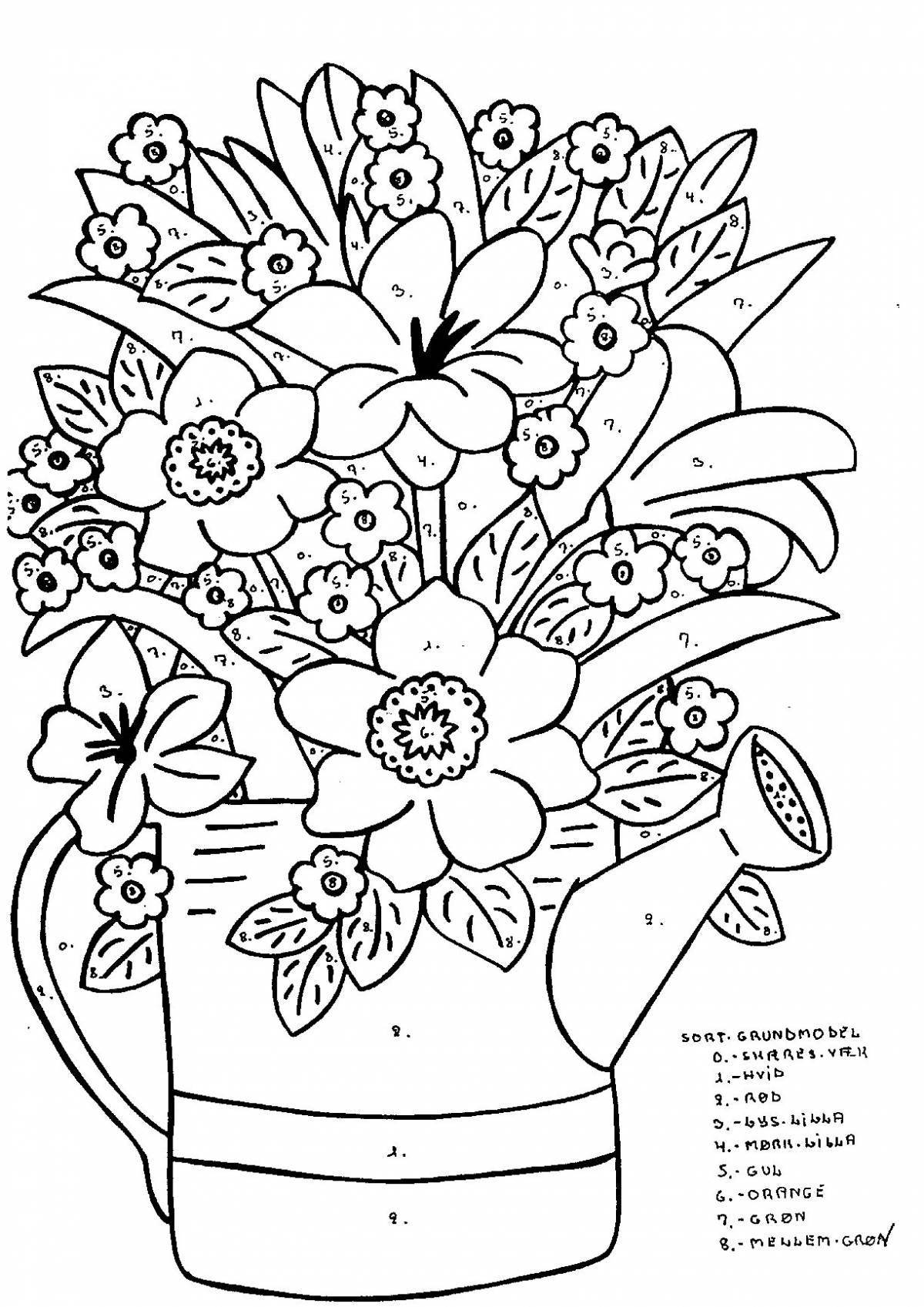 Coloring bright large flowers in a vase
