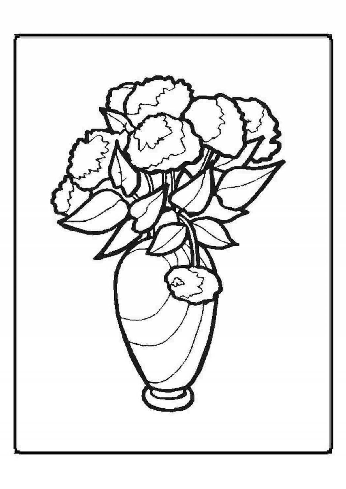 Coloring big flowers in a vase