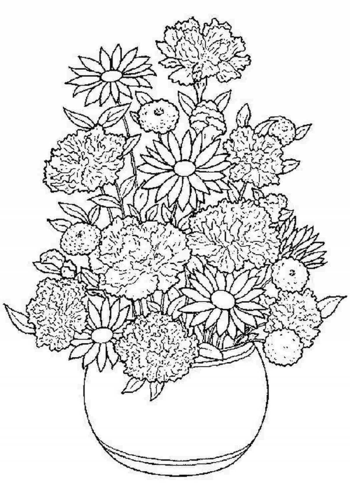 Dazzling big flowers in a vase coloring book