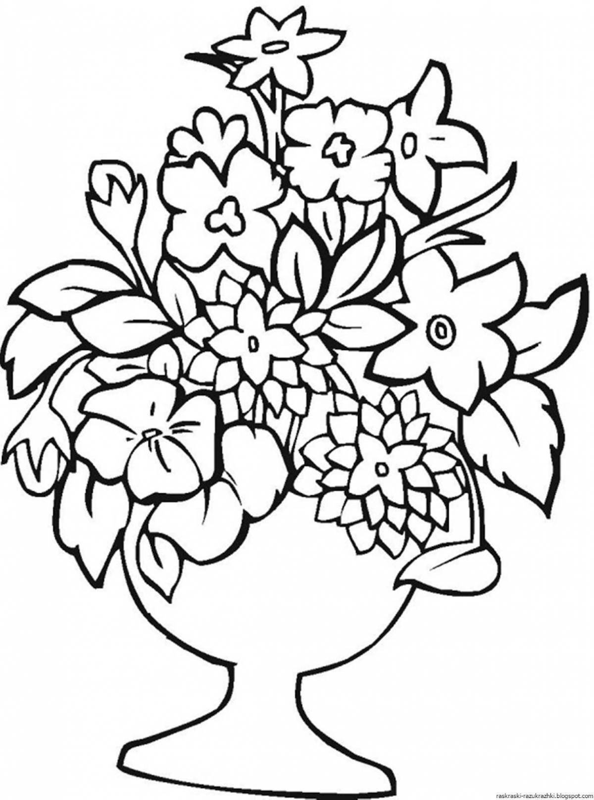Exquisite large flowers in a vase coloring book
