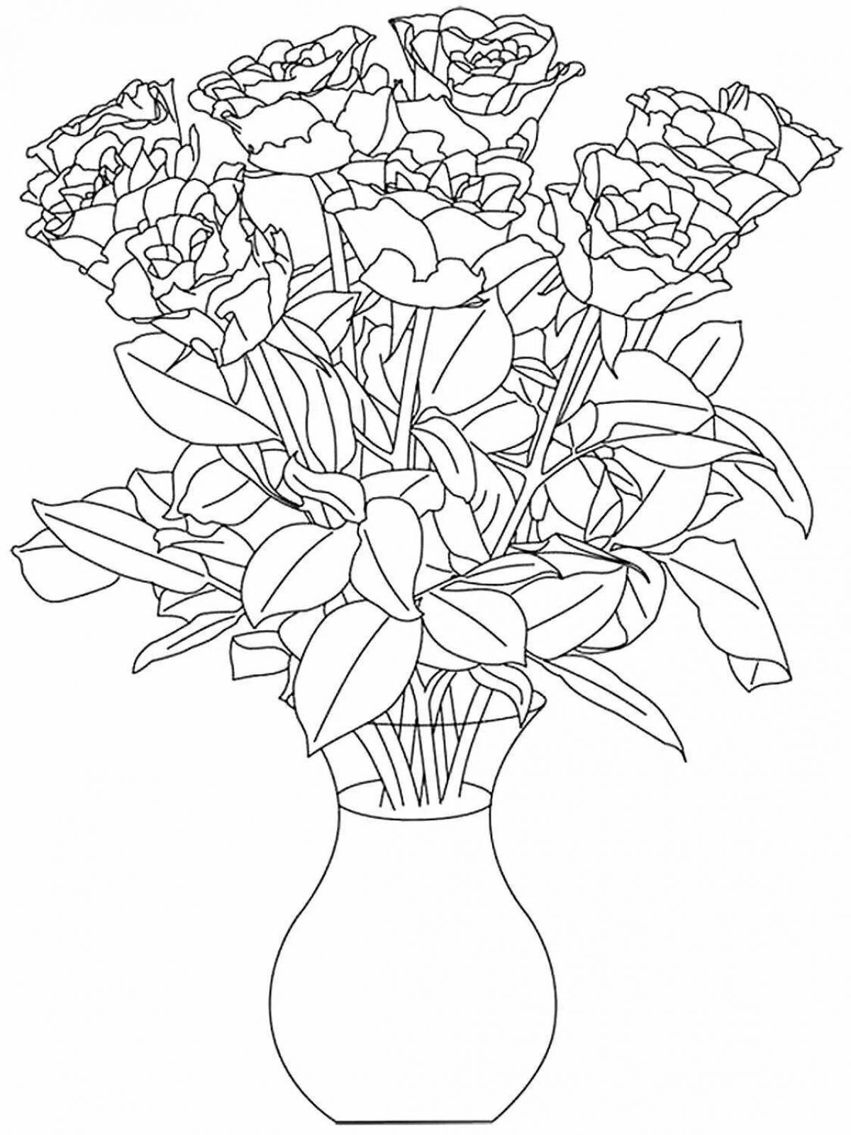 Coloring page graceful large flowers in a vase