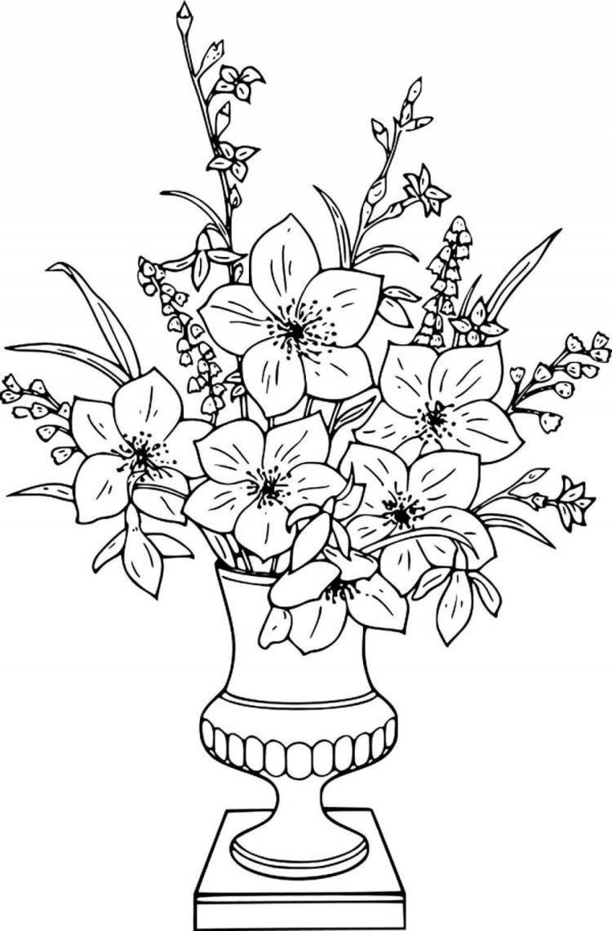 Coloring big playful flowers in a vase