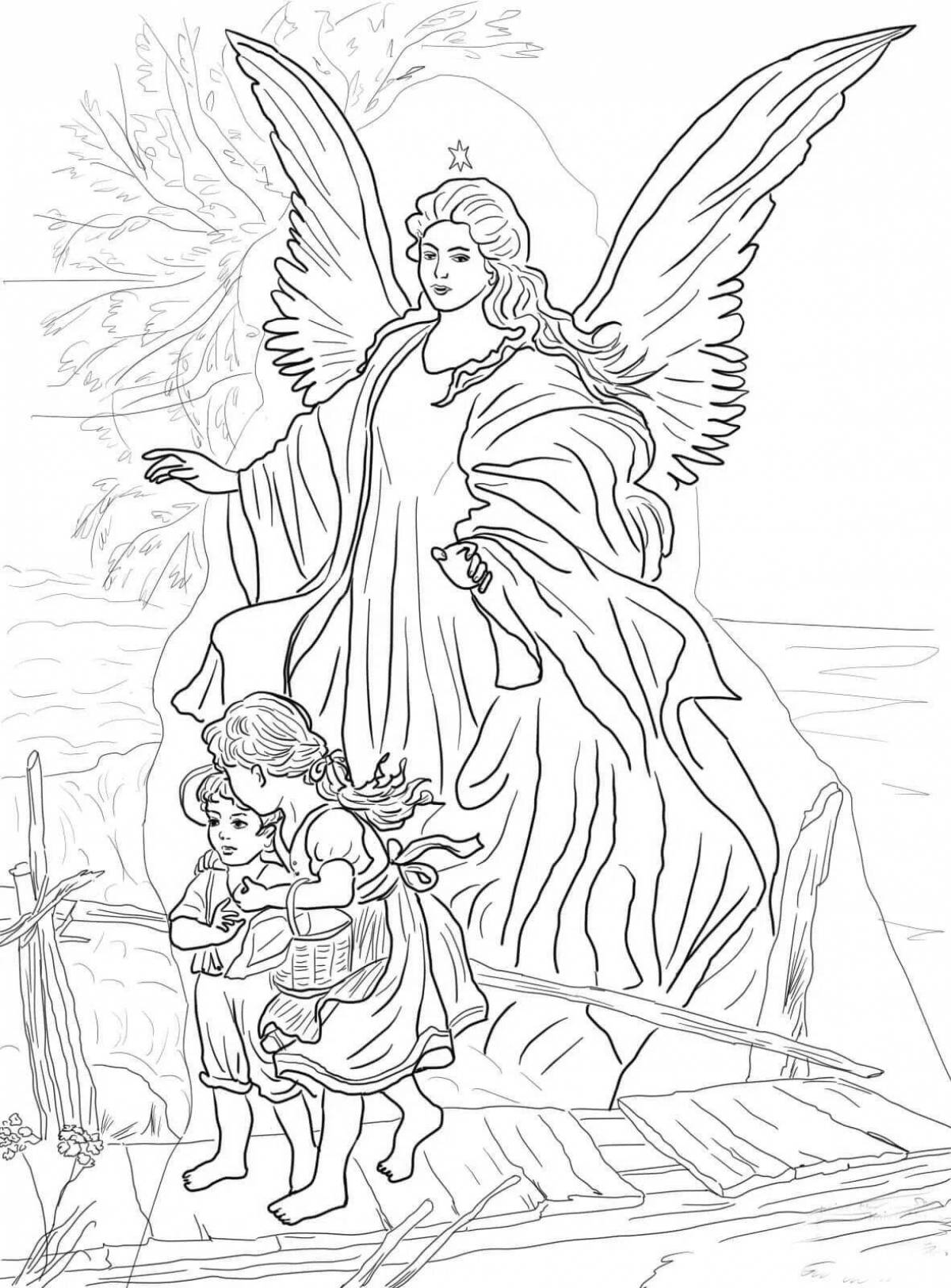 Divinely inspired guardian angel coloring page