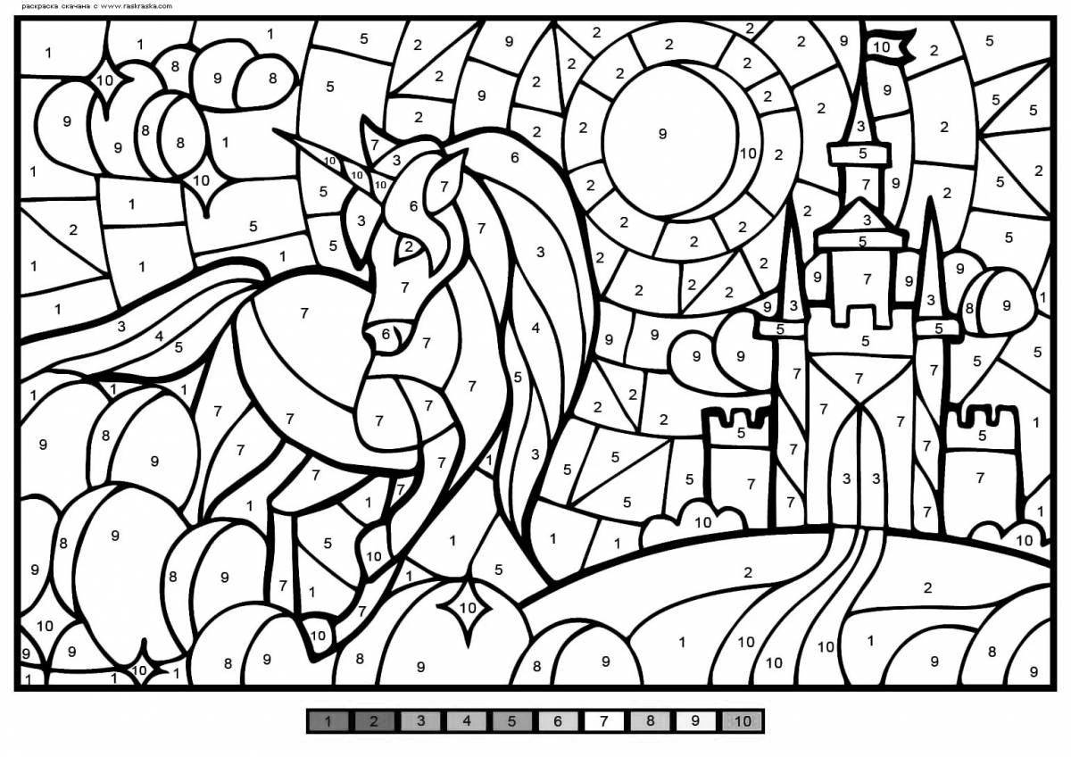 Magic coloring game by numbers in contact