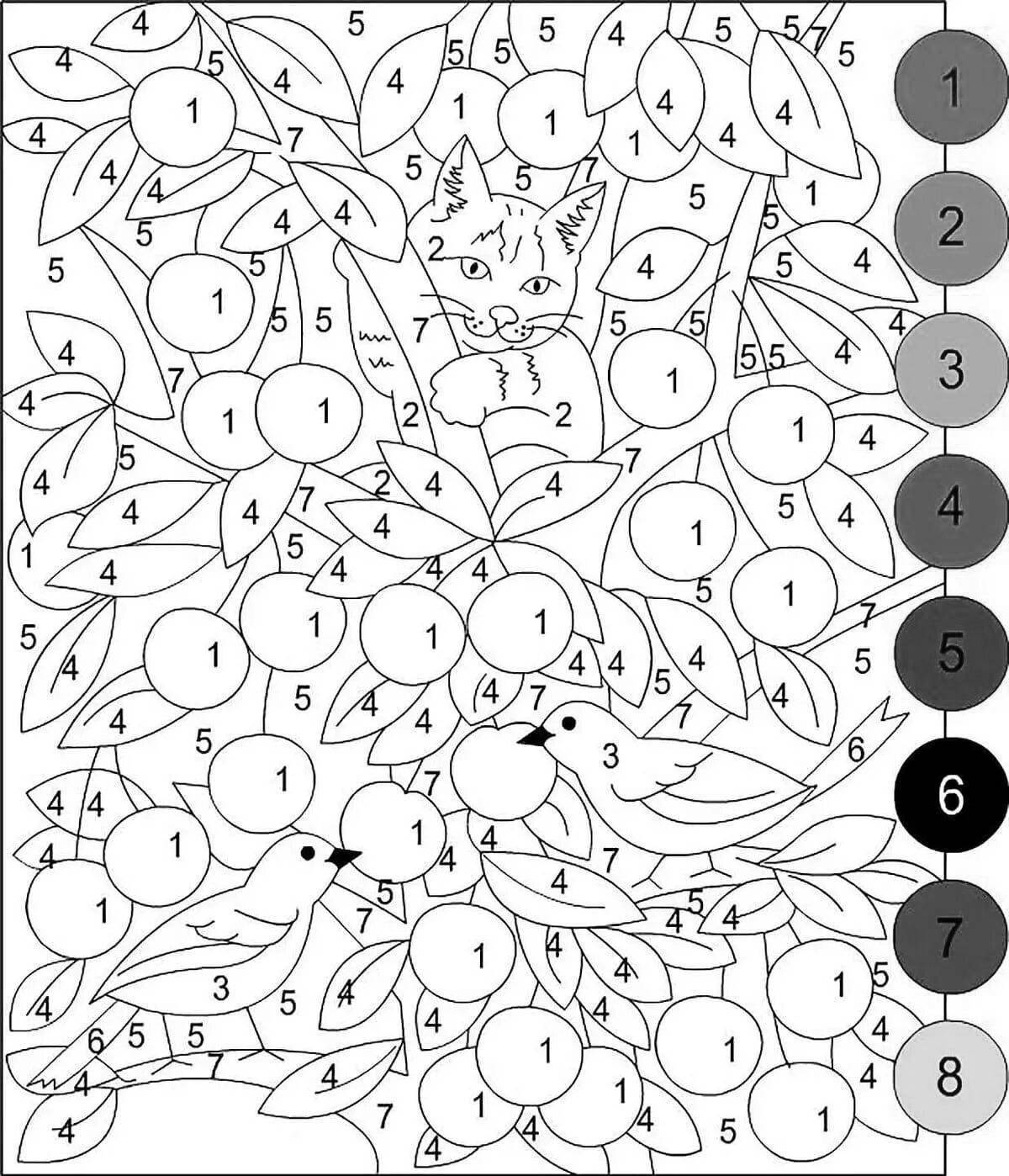 Inspirational coloring game by numbers in contact