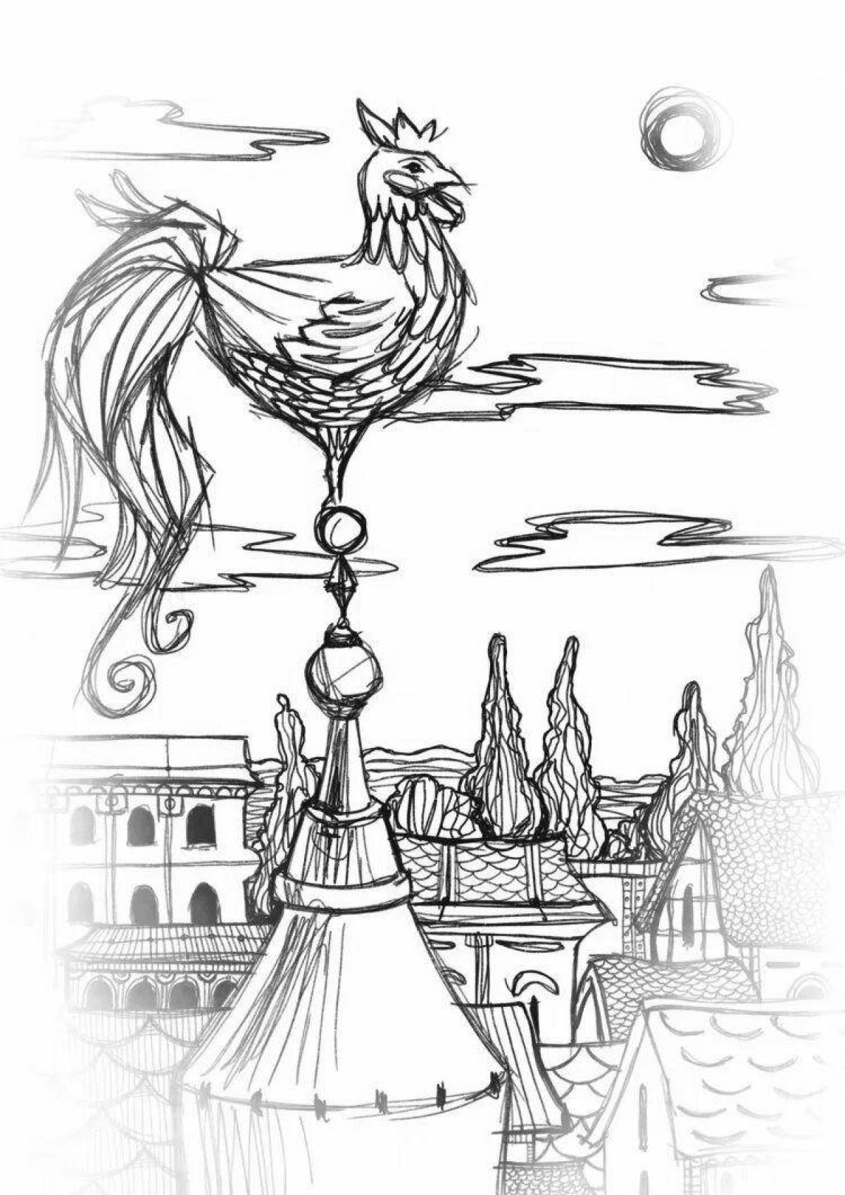 A chic fairy tale about the golden cockerel Pushkin coloring