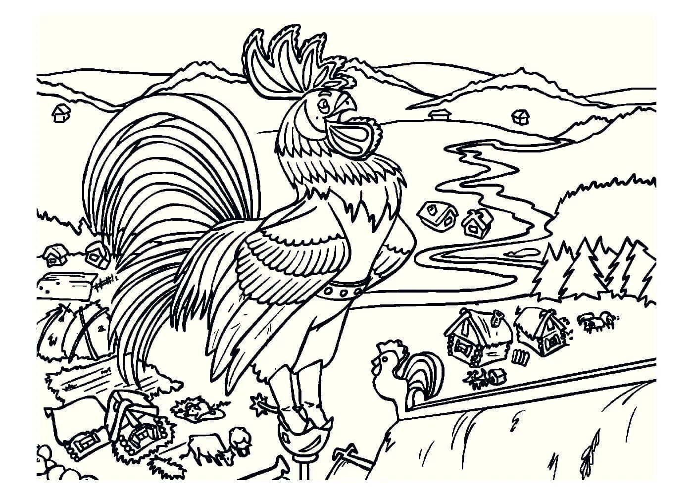Exotic tale of the golden cockerel Pushkin coloring
