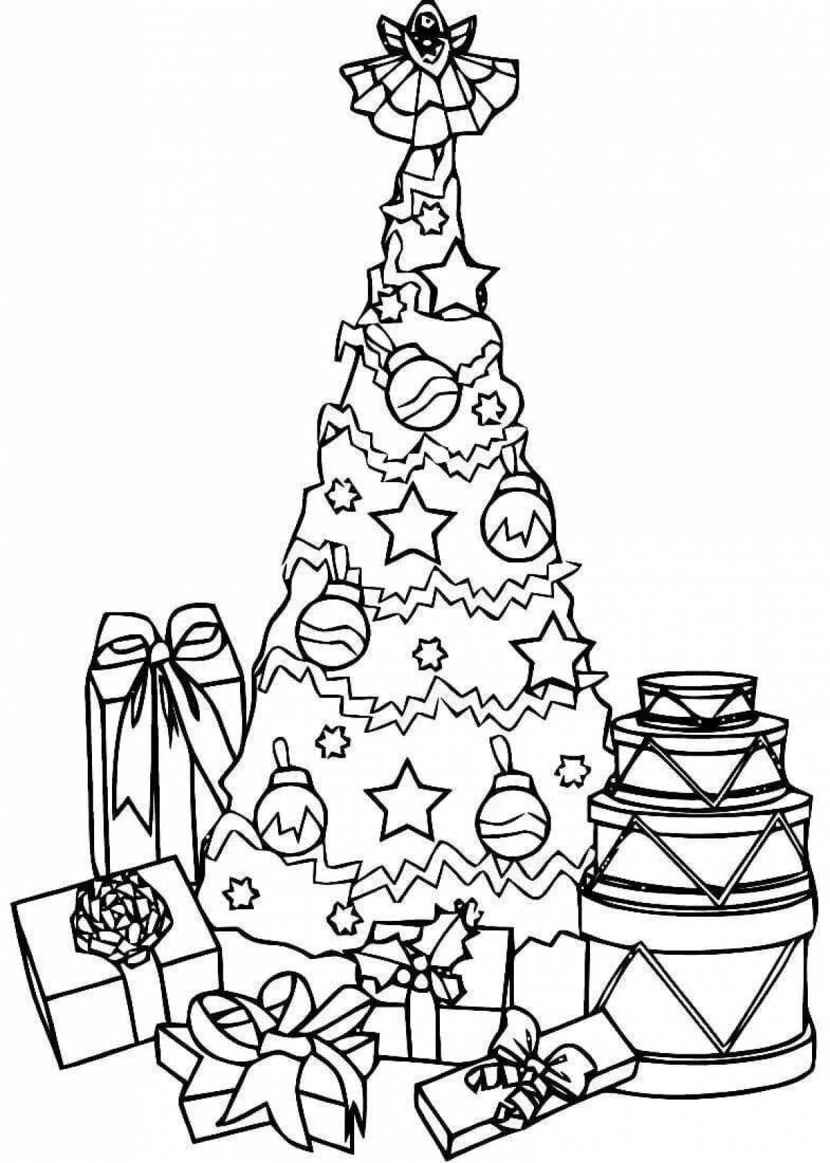 Bright Christmas tree with gifts for children