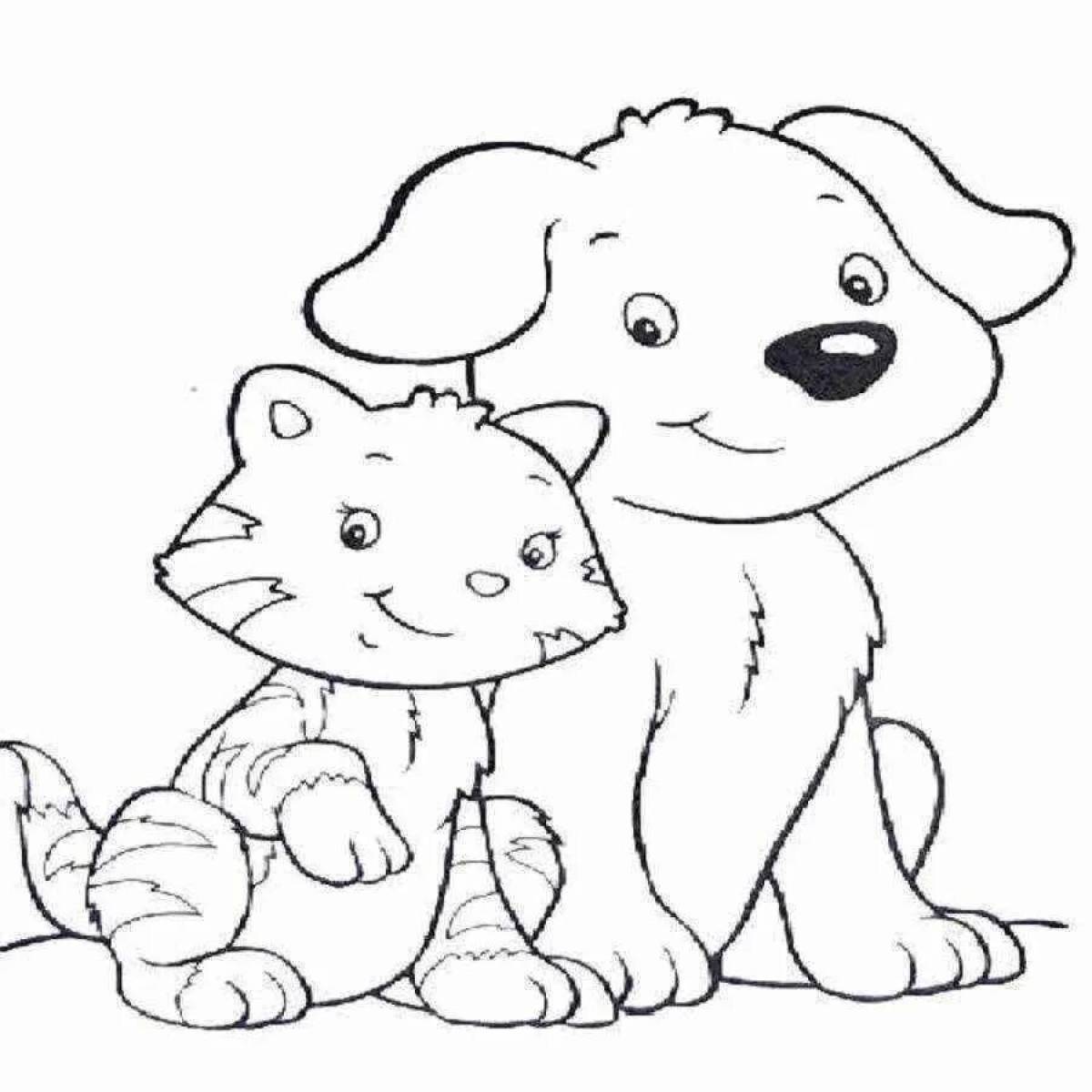 Comic cat and dog coloring book for girls