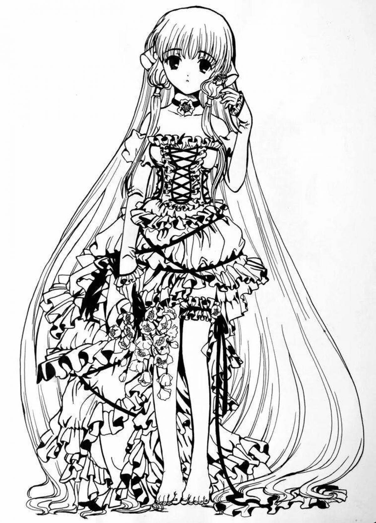 Великолепная раскраска аниме девушки с длинными волосами