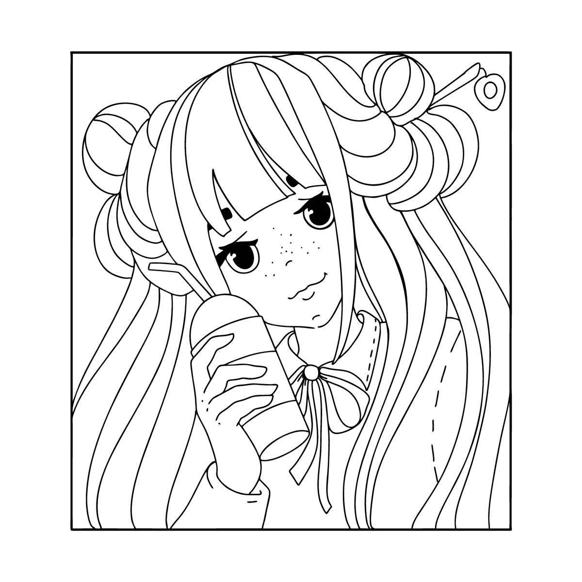 Элегантная раскраска аниме девушки с длинными волосами