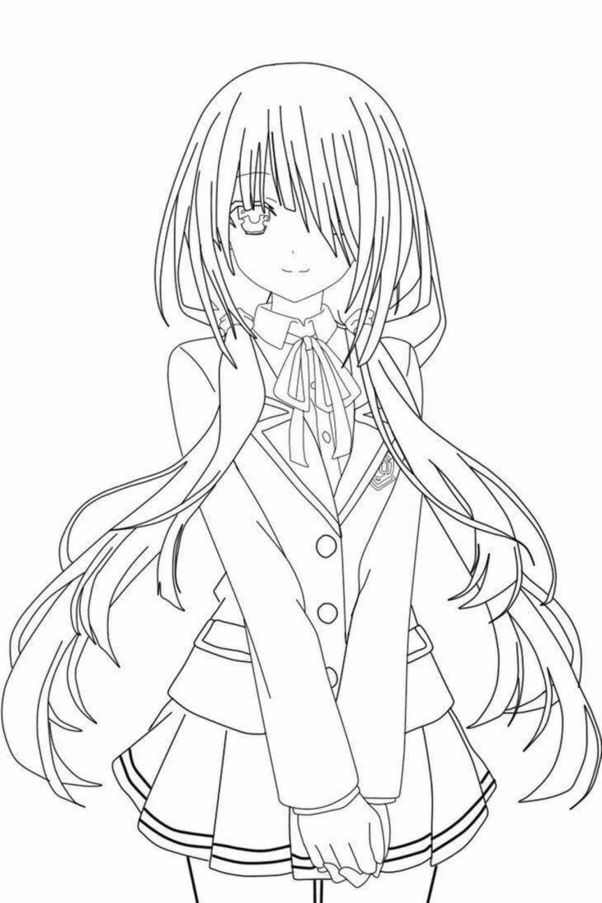 Экзотическая раскраска аниме девушки с длинными волосами