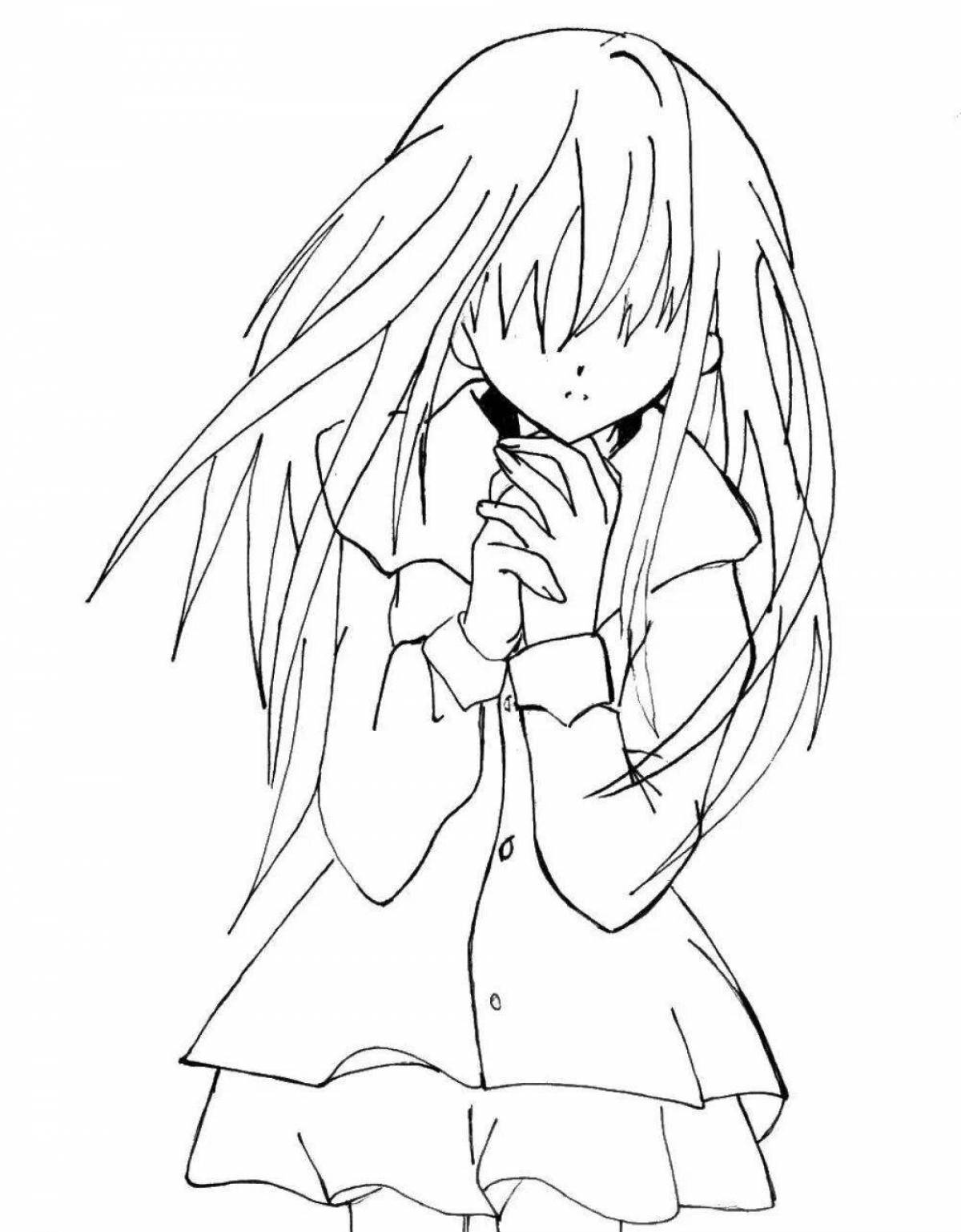 Живая раскраска аниме девушки с длинными волосами