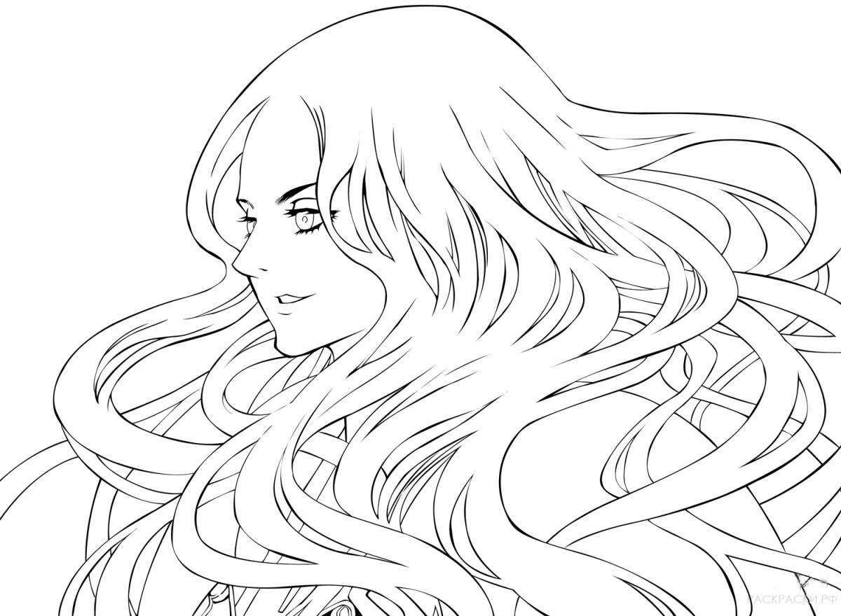 Потрясающие раскраски аниме девушки с длинными волосами