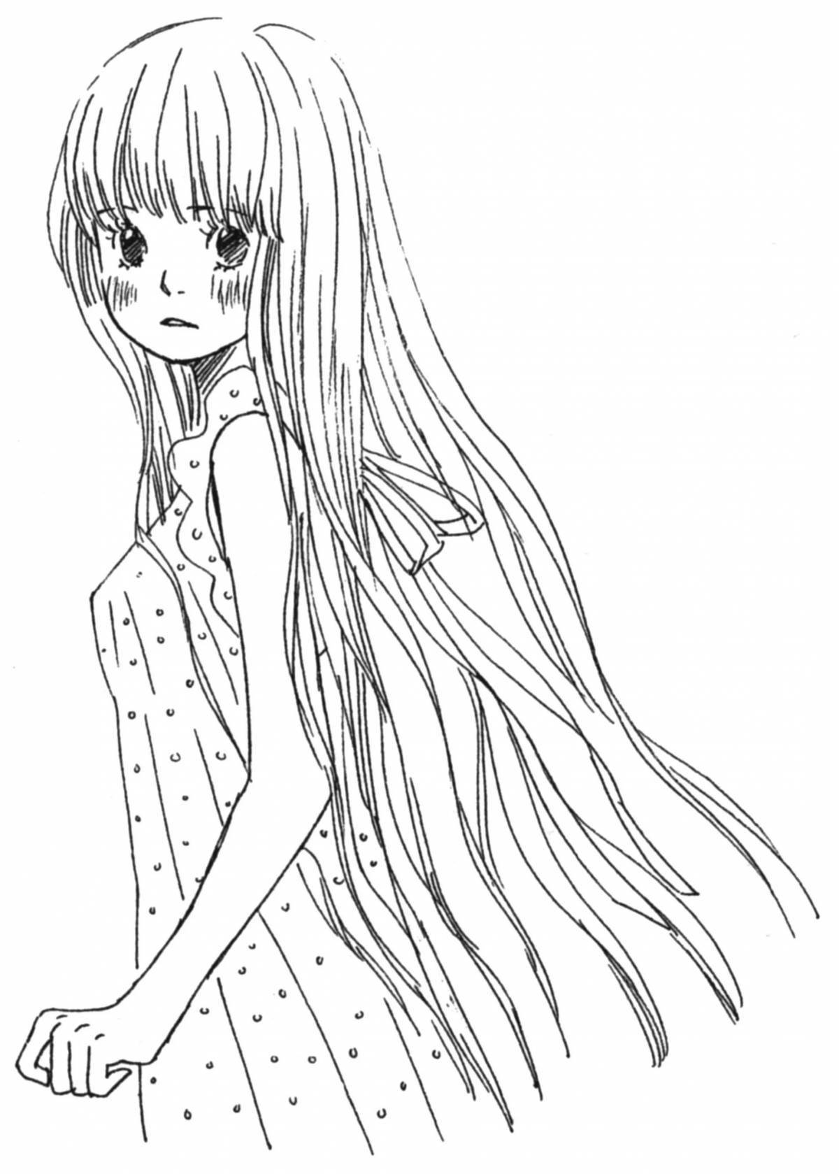 Светящиеся раскраски аниме девушки с длинными волосами