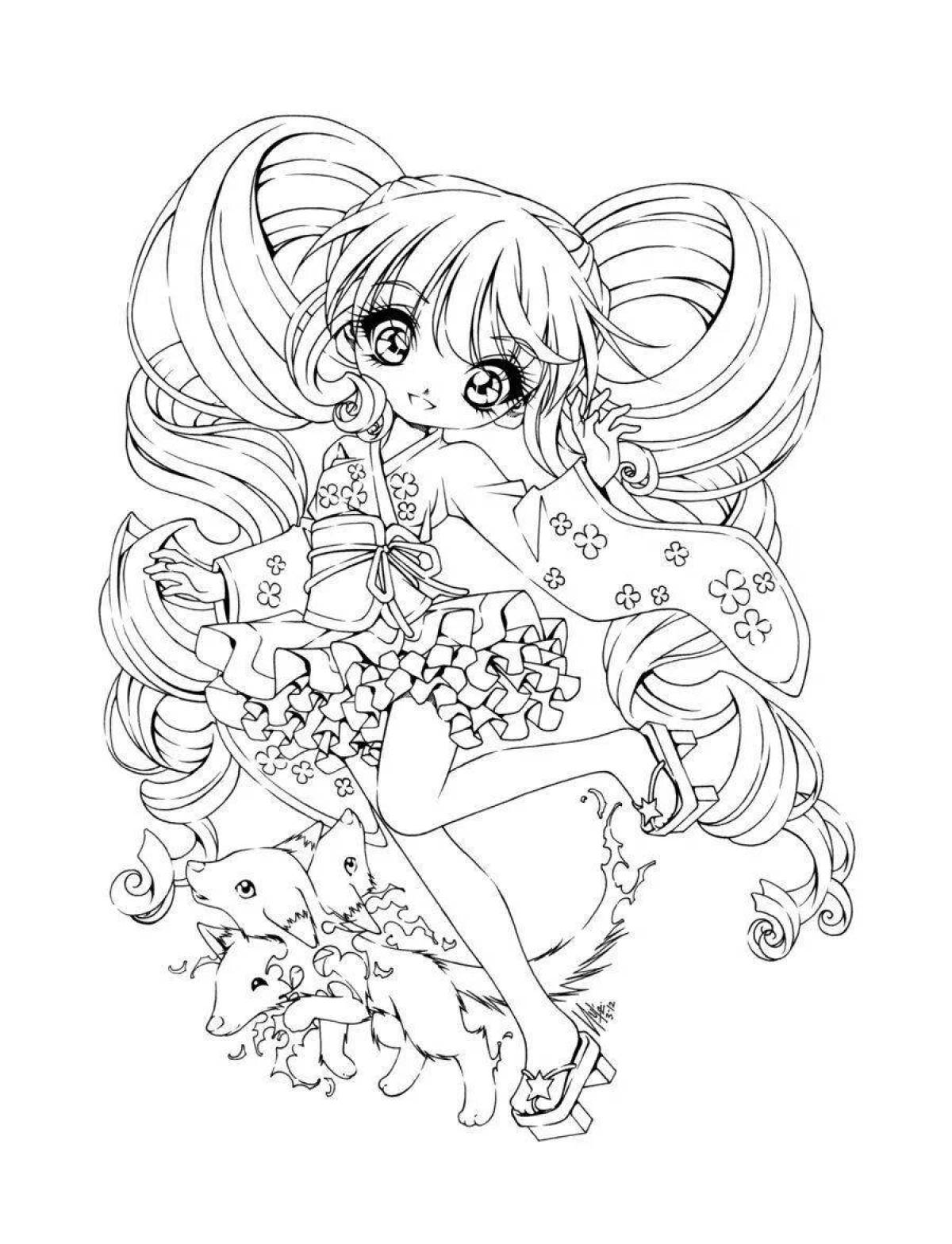 Delightful anime coloring book for girls