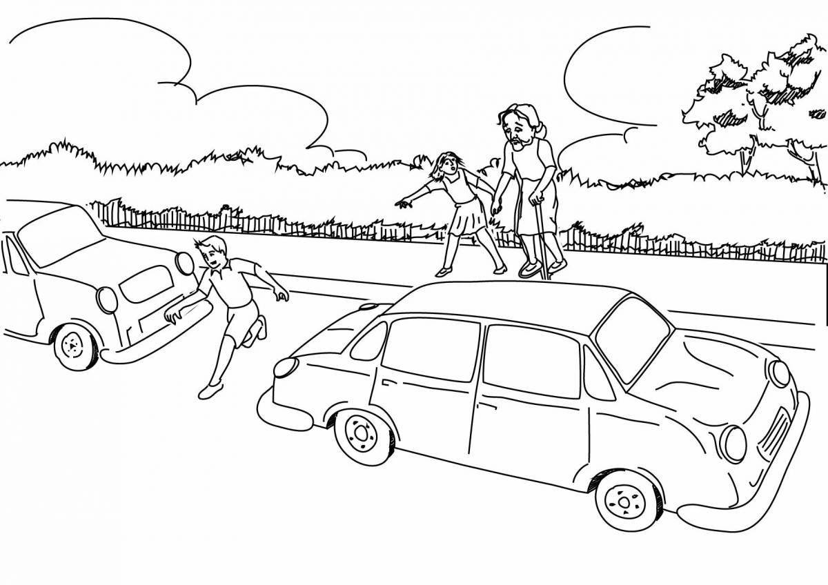 Interesting road safety coloring page