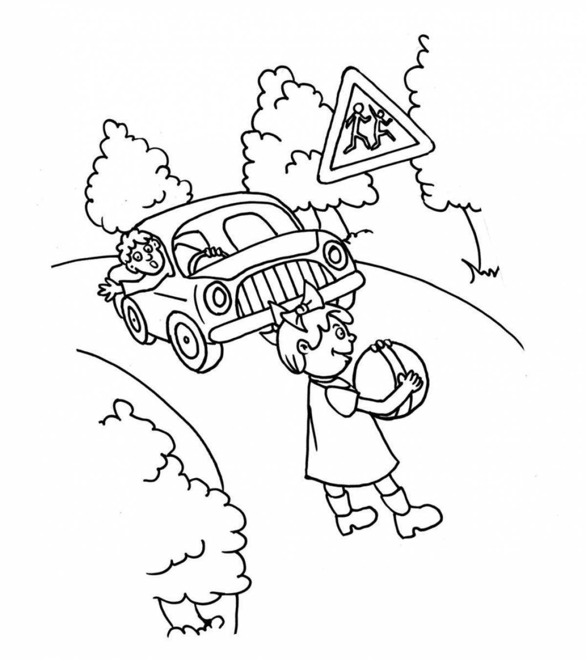 Funny traffic safety coloring page