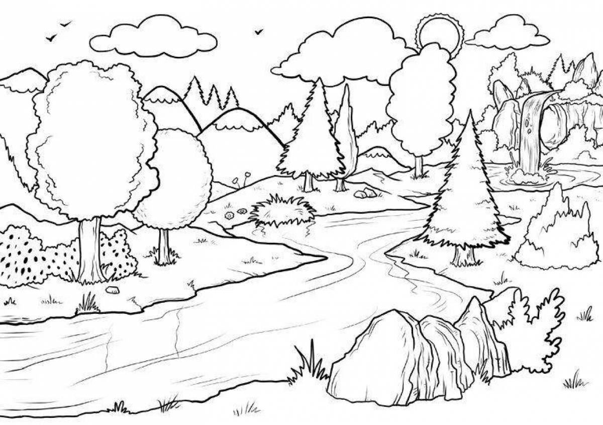 Joyful nature coloring pages for children