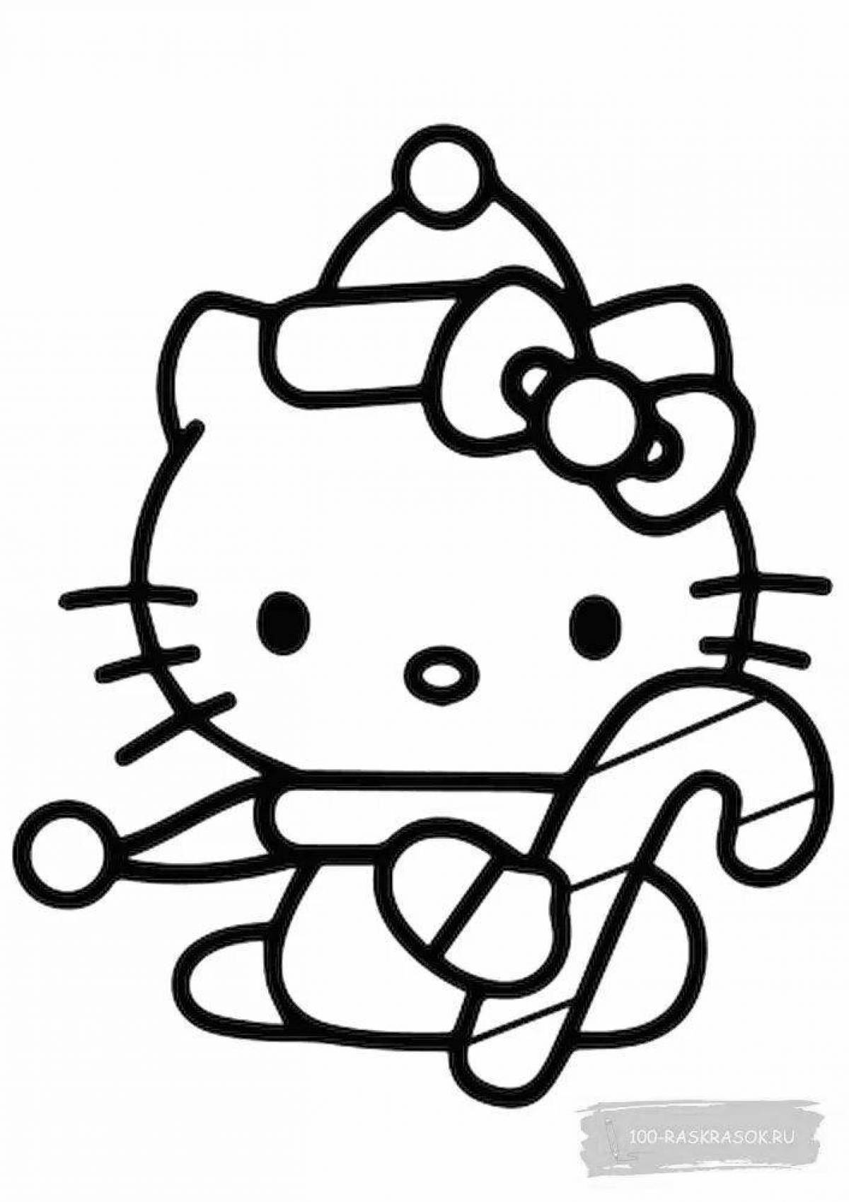 Увлекательная раскраска hello kitty в черно-белом цвете