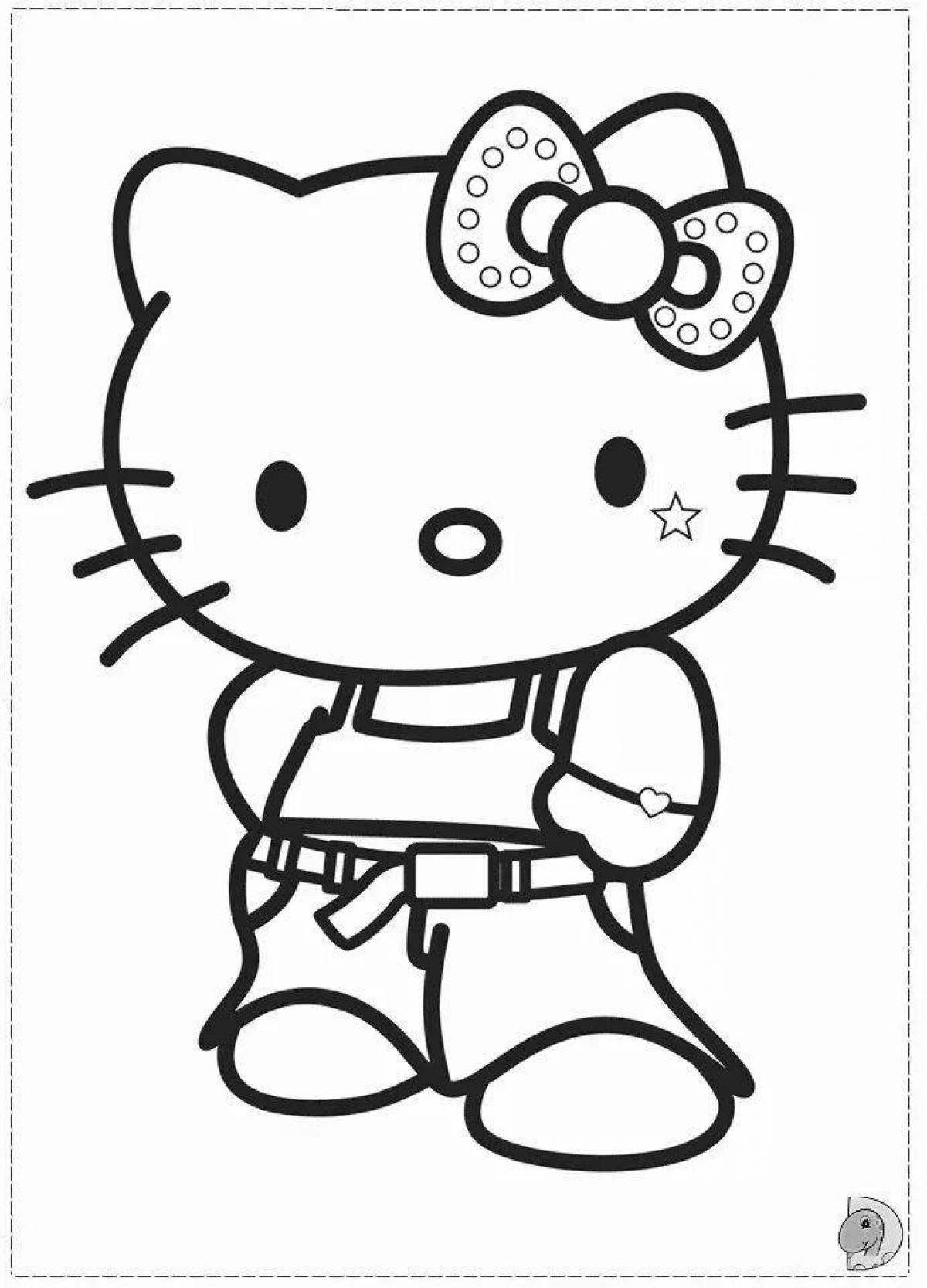 Прекрасная раскраска hello kitty в черно-белом цвете