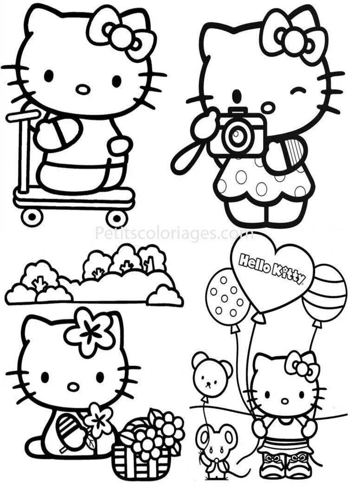 Bright coloring hello kitty, black and white