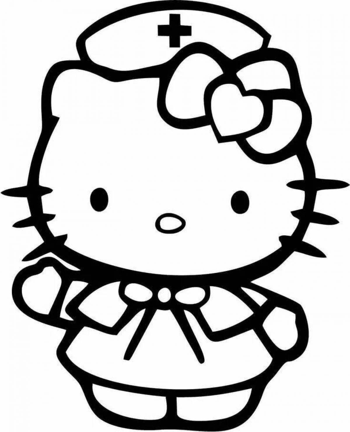 Playful hello kitty coloring in black and white