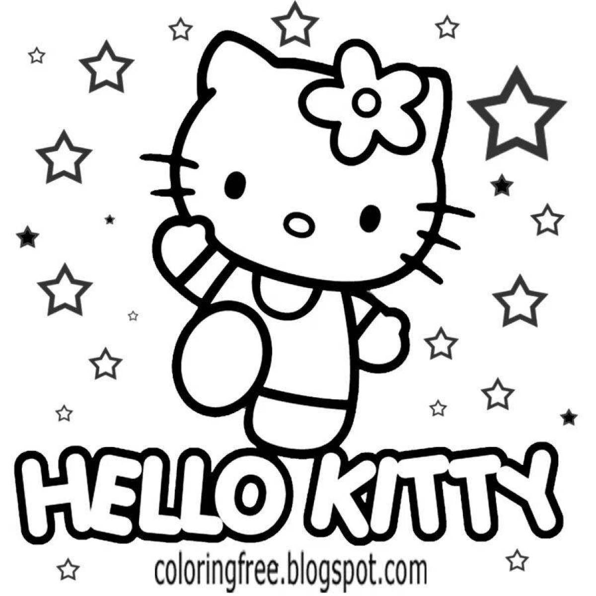 Joyful coloring hello kitty, black and white