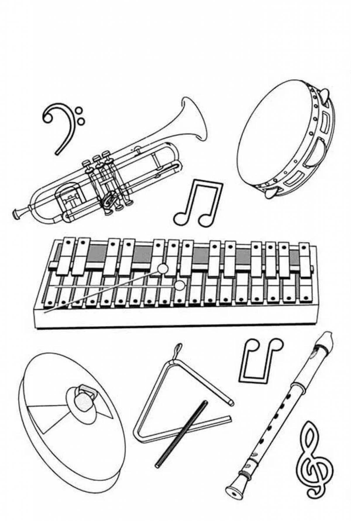 Colorful musical instruments coloring pages for kids