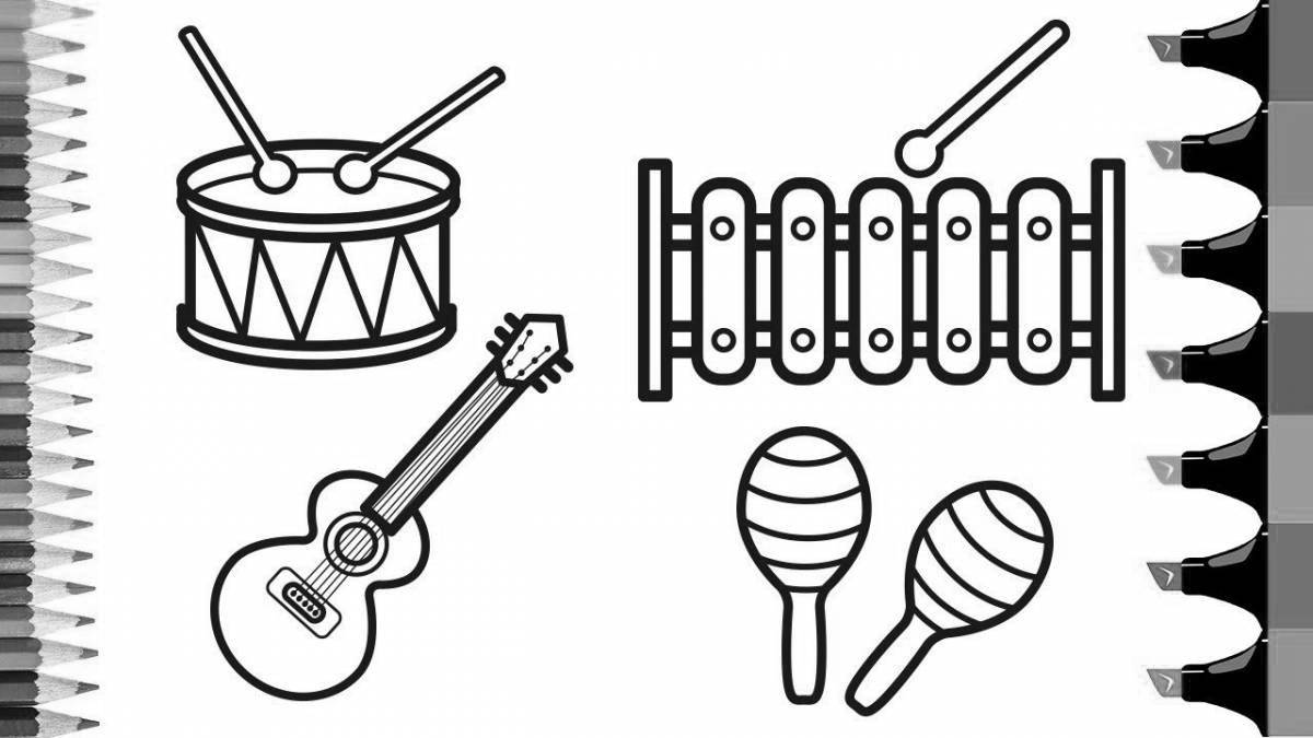 Coloring for bright musical instruments for children